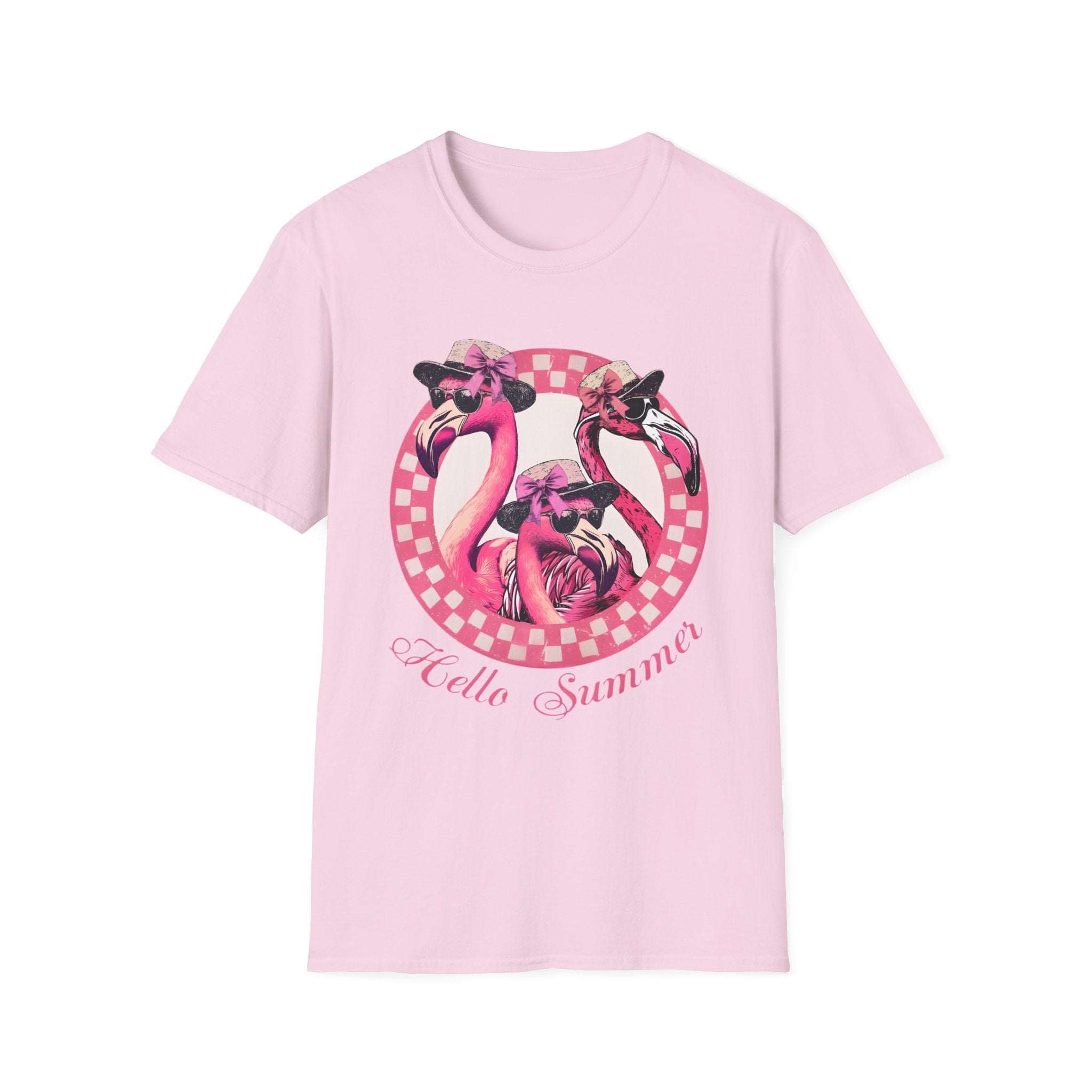 Vintage Pink Flamingo Hello Summer Graphic Tee