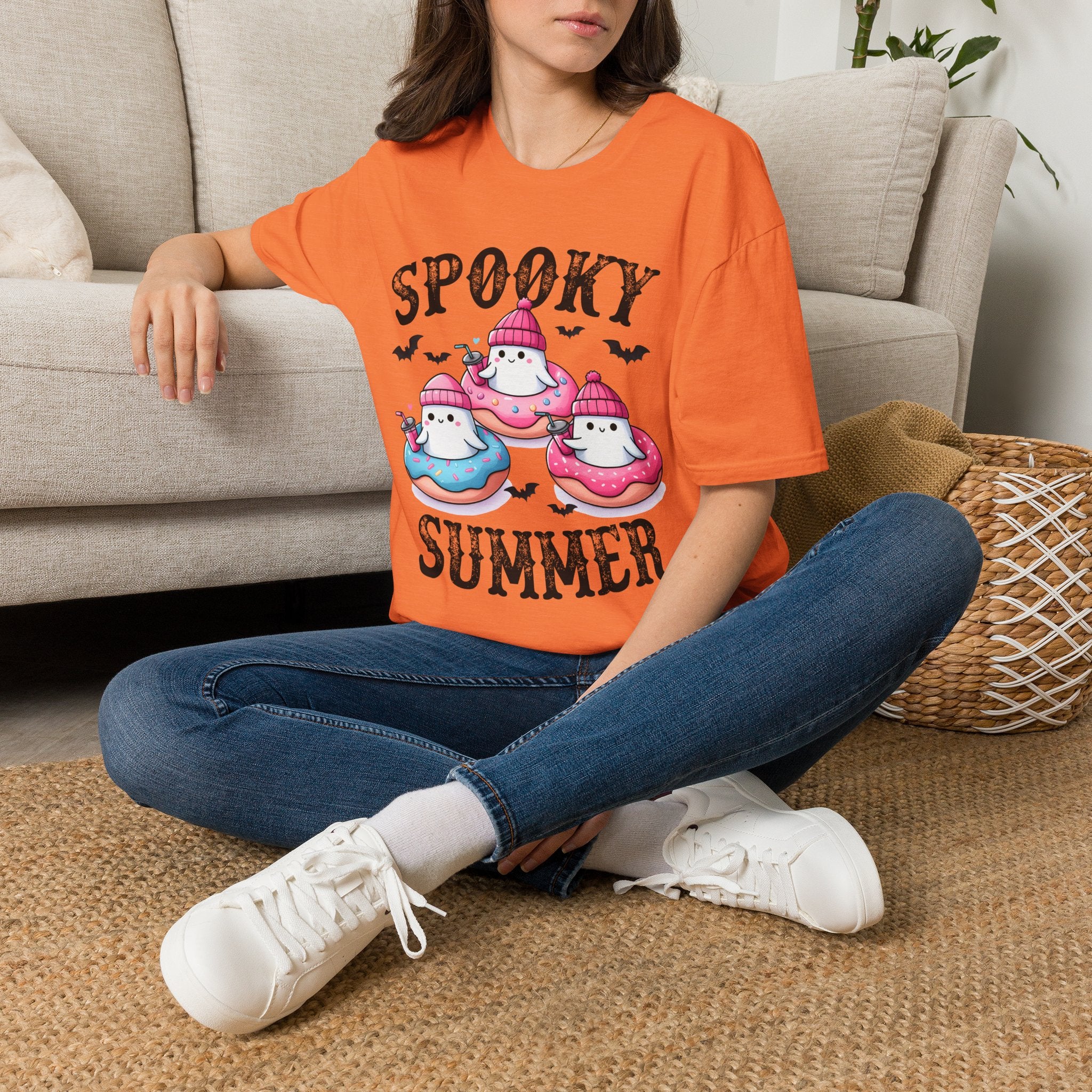 Spooky Summer Ghost Donut T-Shirt — Cute Halloween Beach Vibes