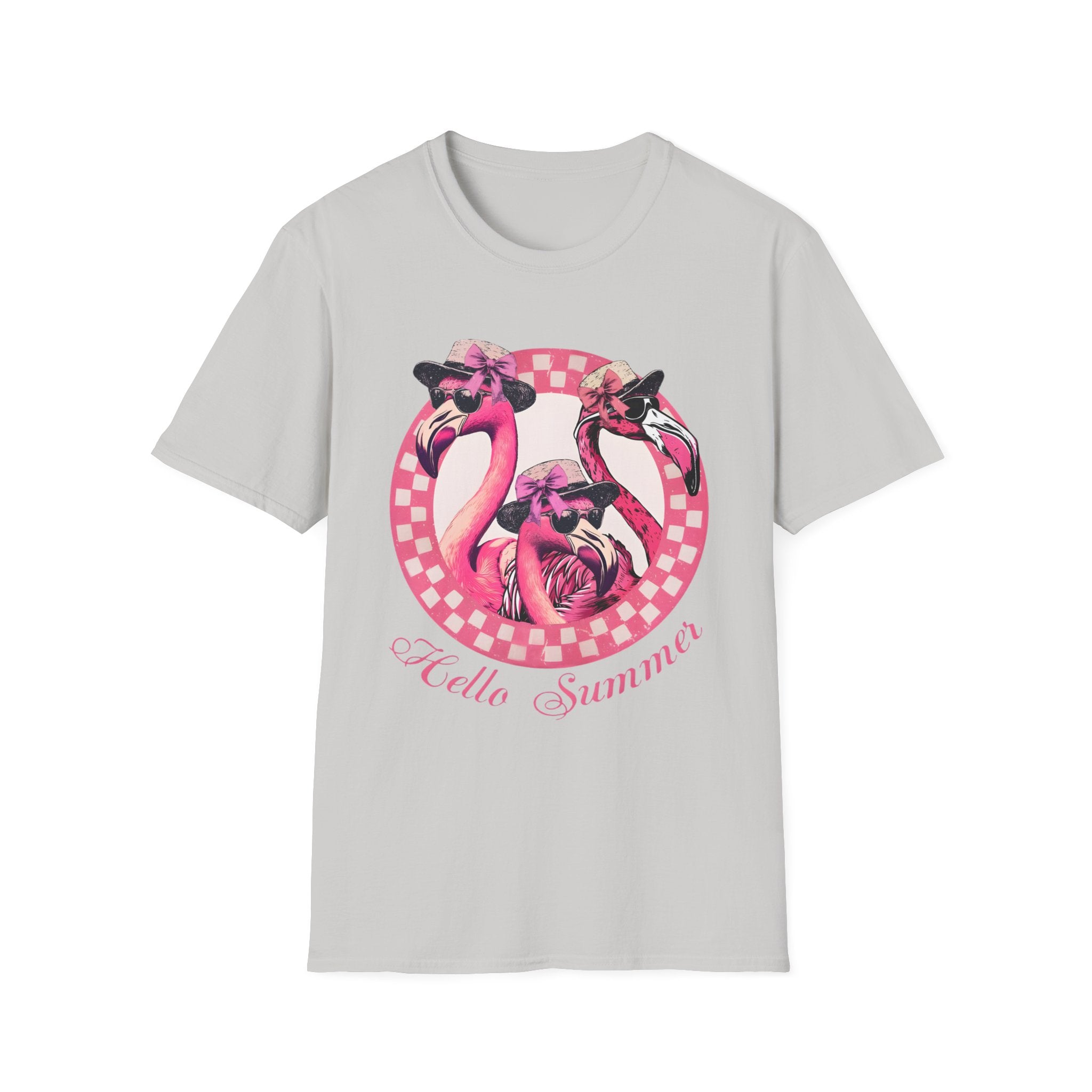 Vintage Pink Flamingo Hello Summer Graphic Tee