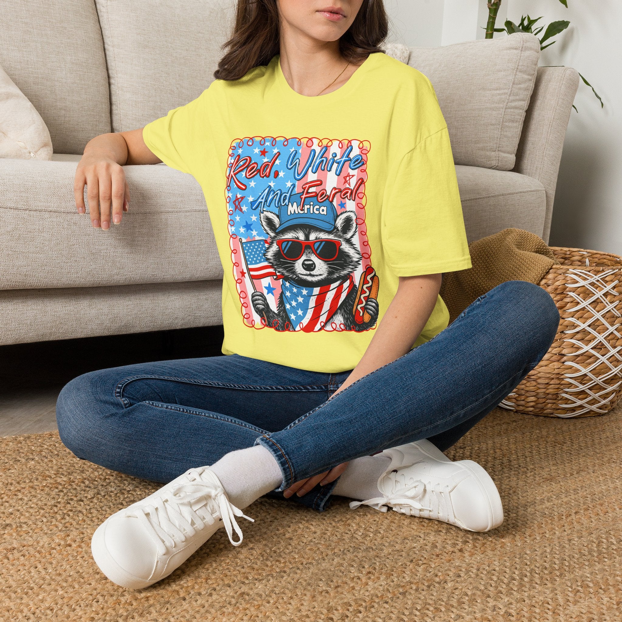 Red, White and Feral Adult T-Shirt