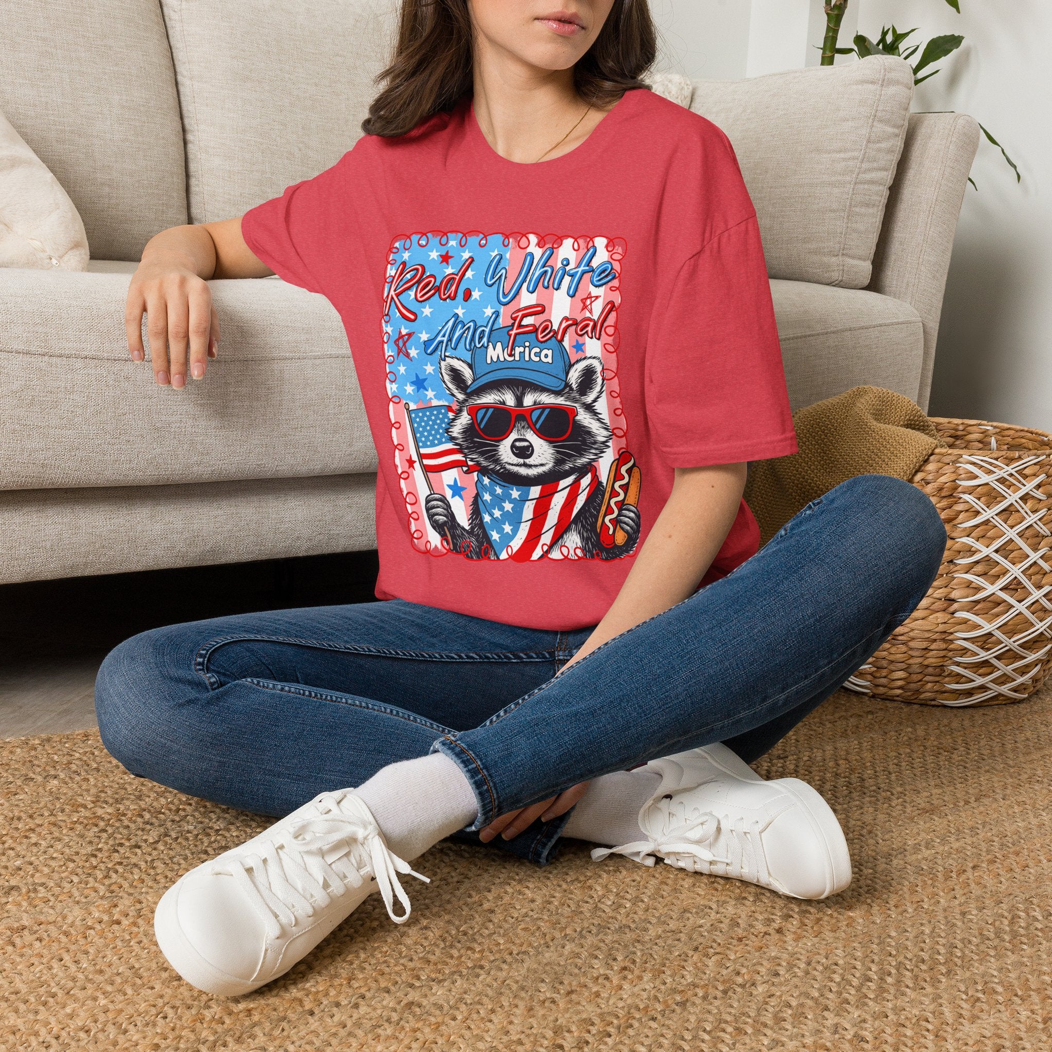 Red, White and Feral Adult T-Shirt