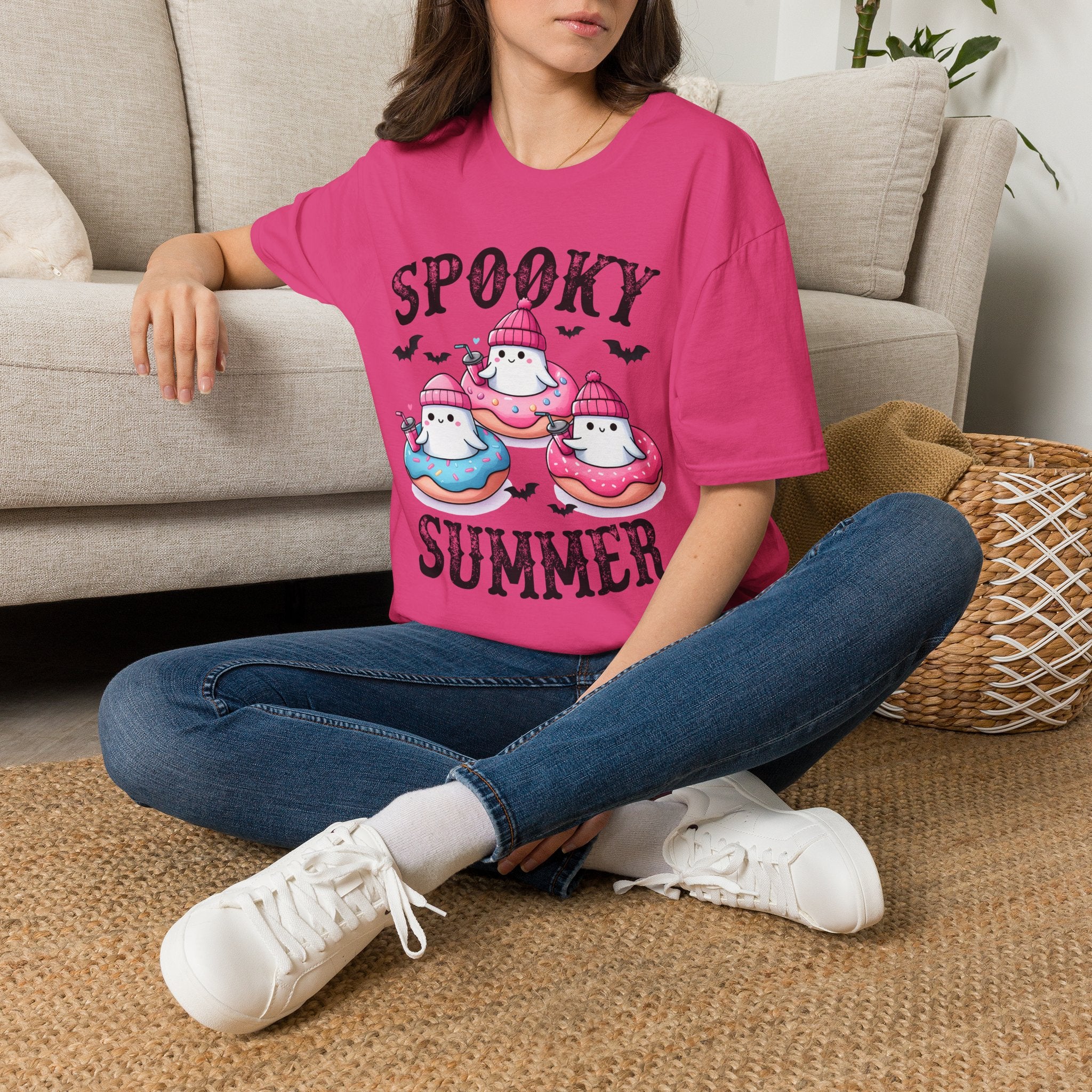 Spooky Summer Ghost Donut T-Shirt — Cute Halloween Beach Vibes