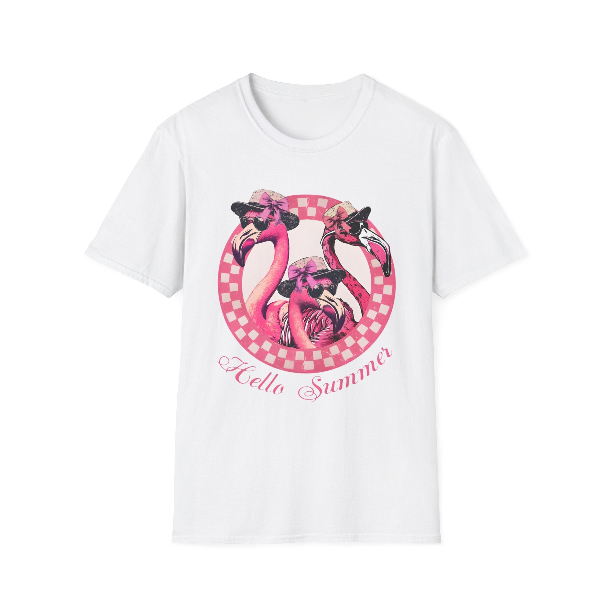 Vintage Pink Flamingo Hello Summer Graphic Tee