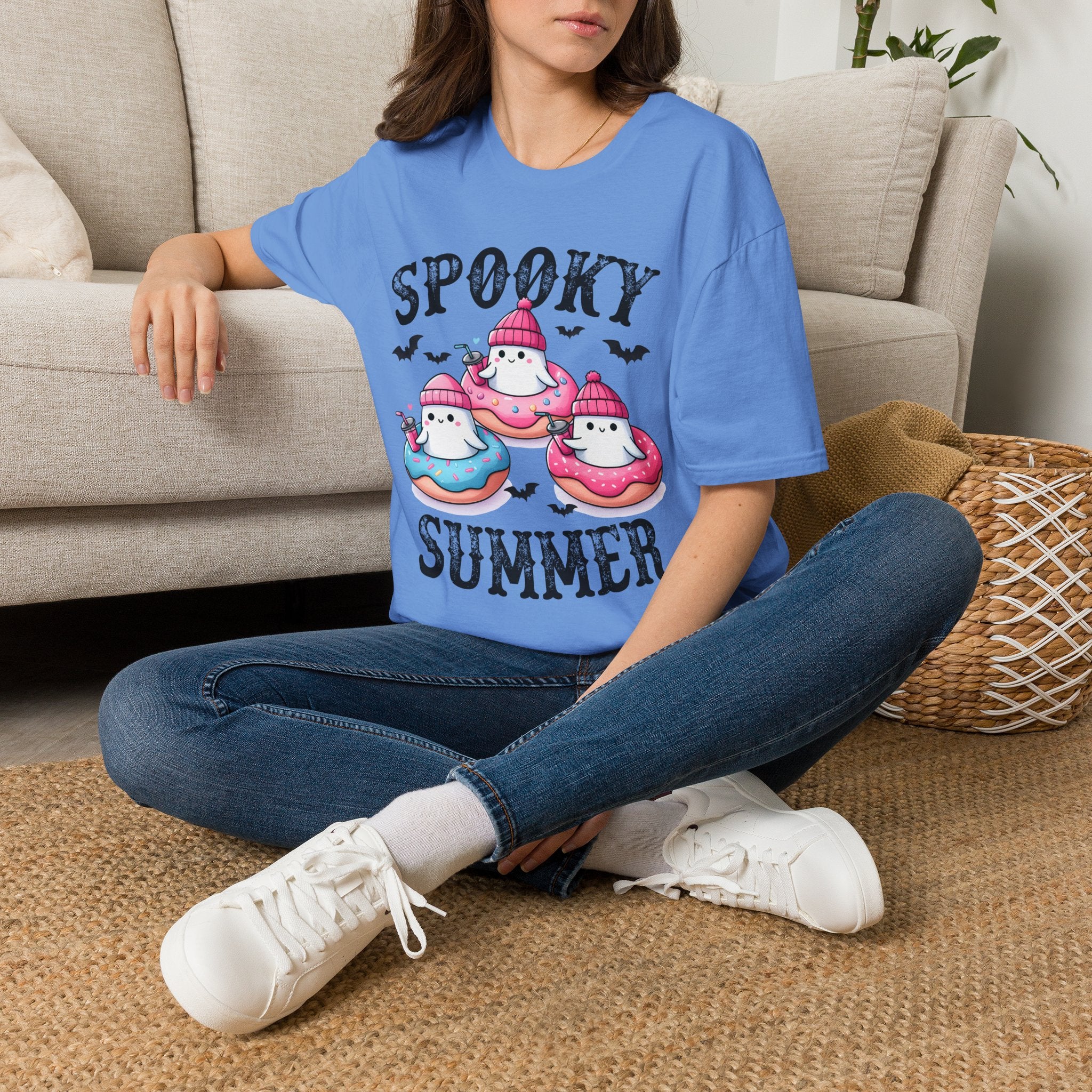 Spooky Summer Ghost Donut T-Shirt — Cute Halloween Beach Vibes
