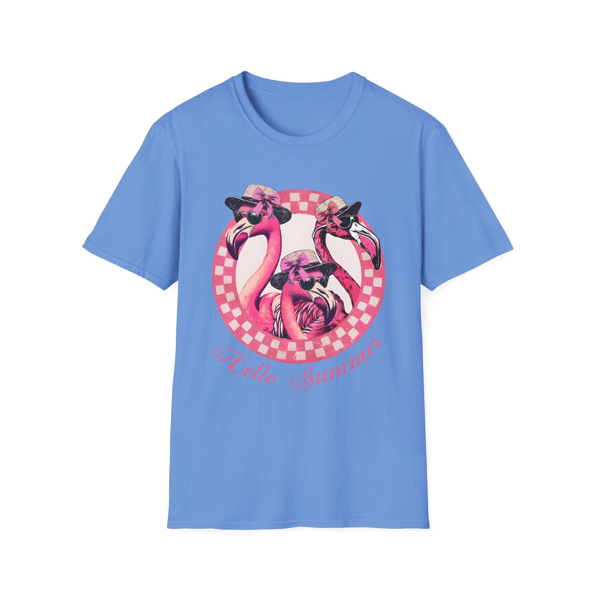Vintage Pink Flamingo Hello Summer Graphic Tee