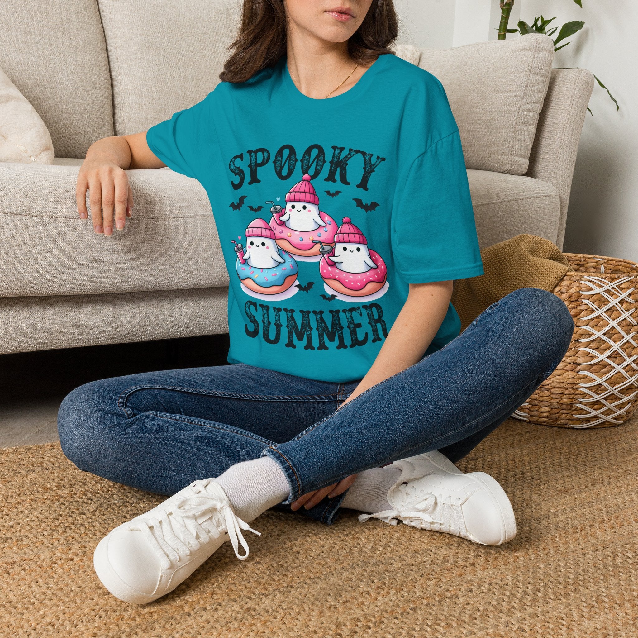 Spooky Summer Ghost Donut T-Shirt — Cute Halloween Beach Vibes