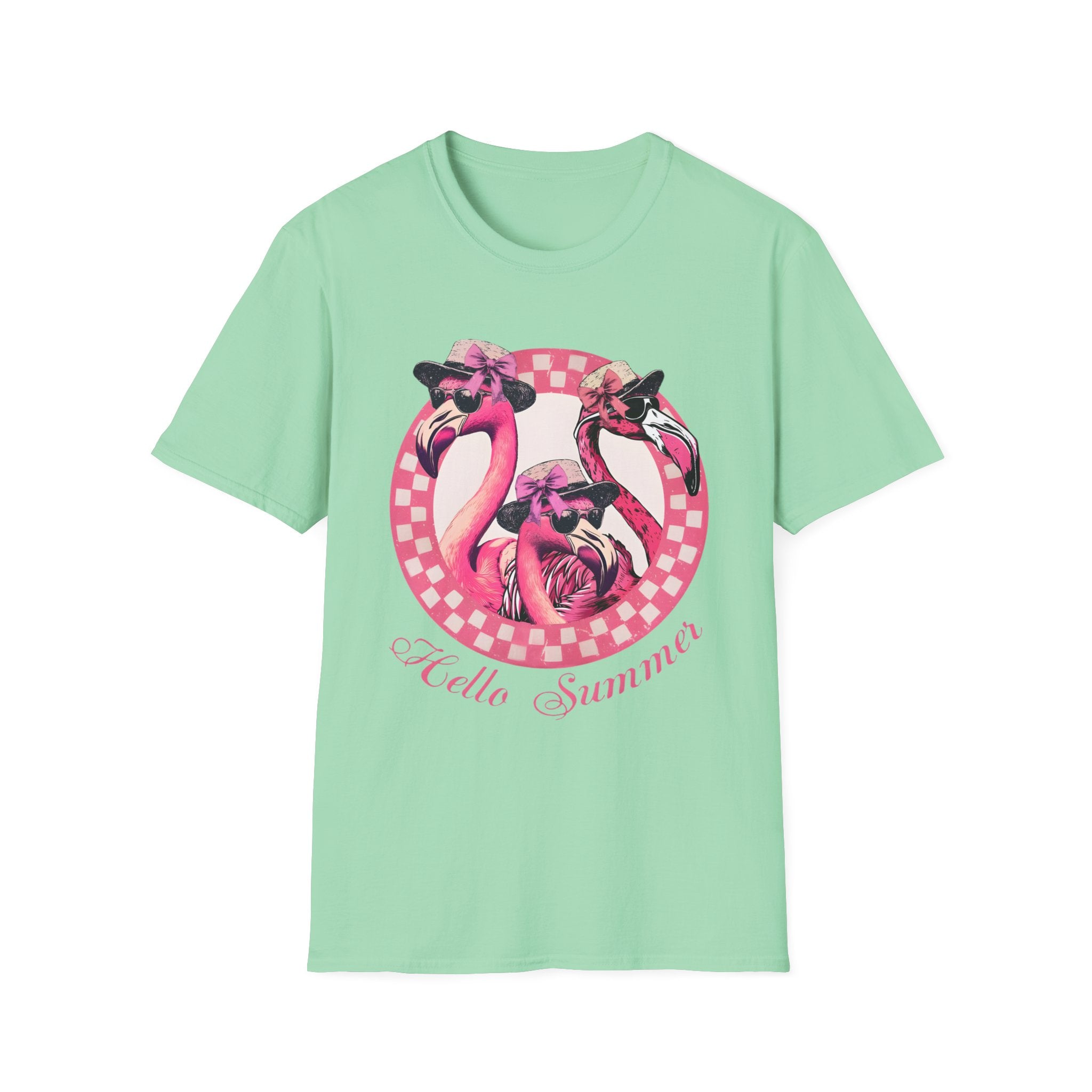 Vintage Pink Flamingo Hello Summer Graphic Tee