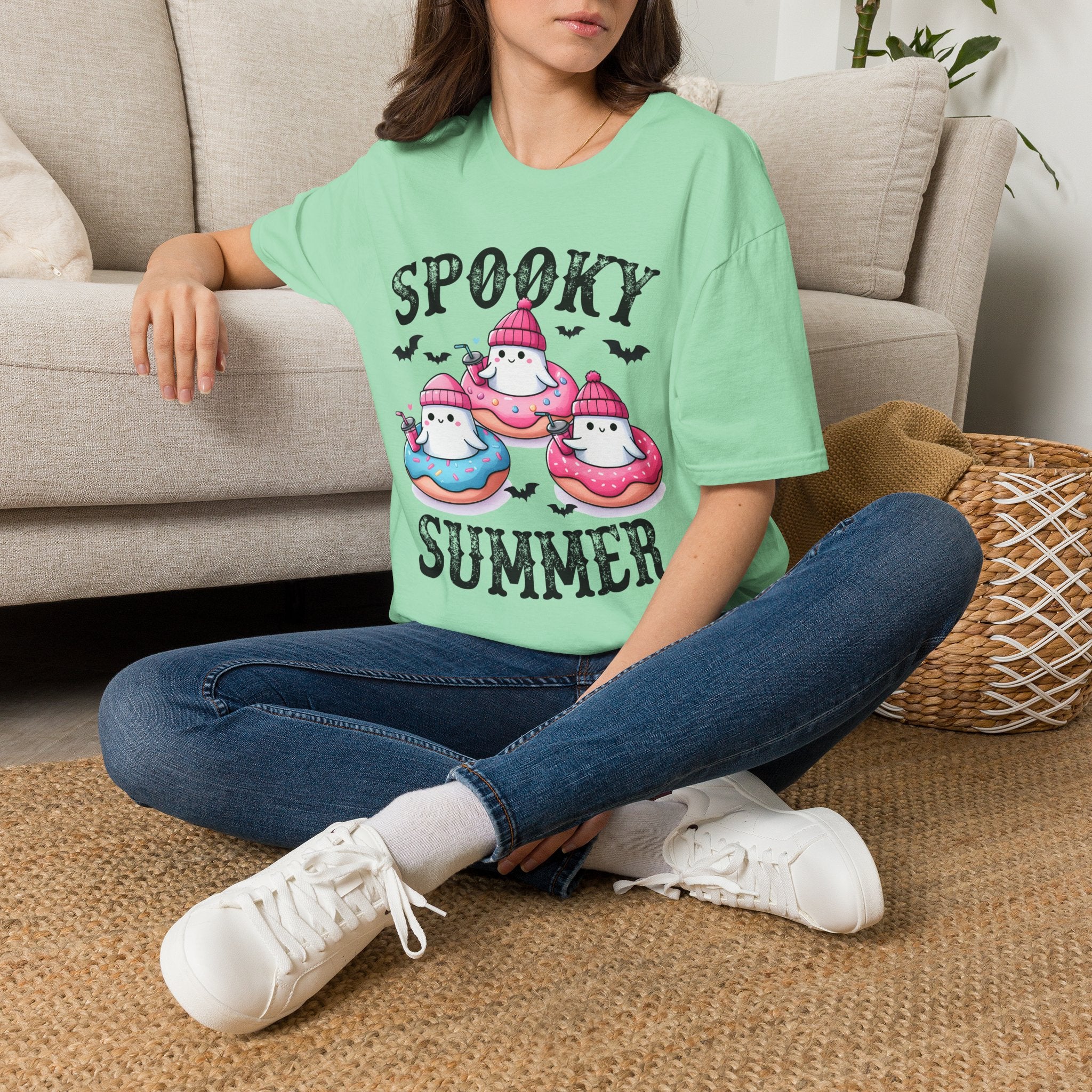 Spooky Summer Ghost Donut T-Shirt — Cute Halloween Beach Vibes