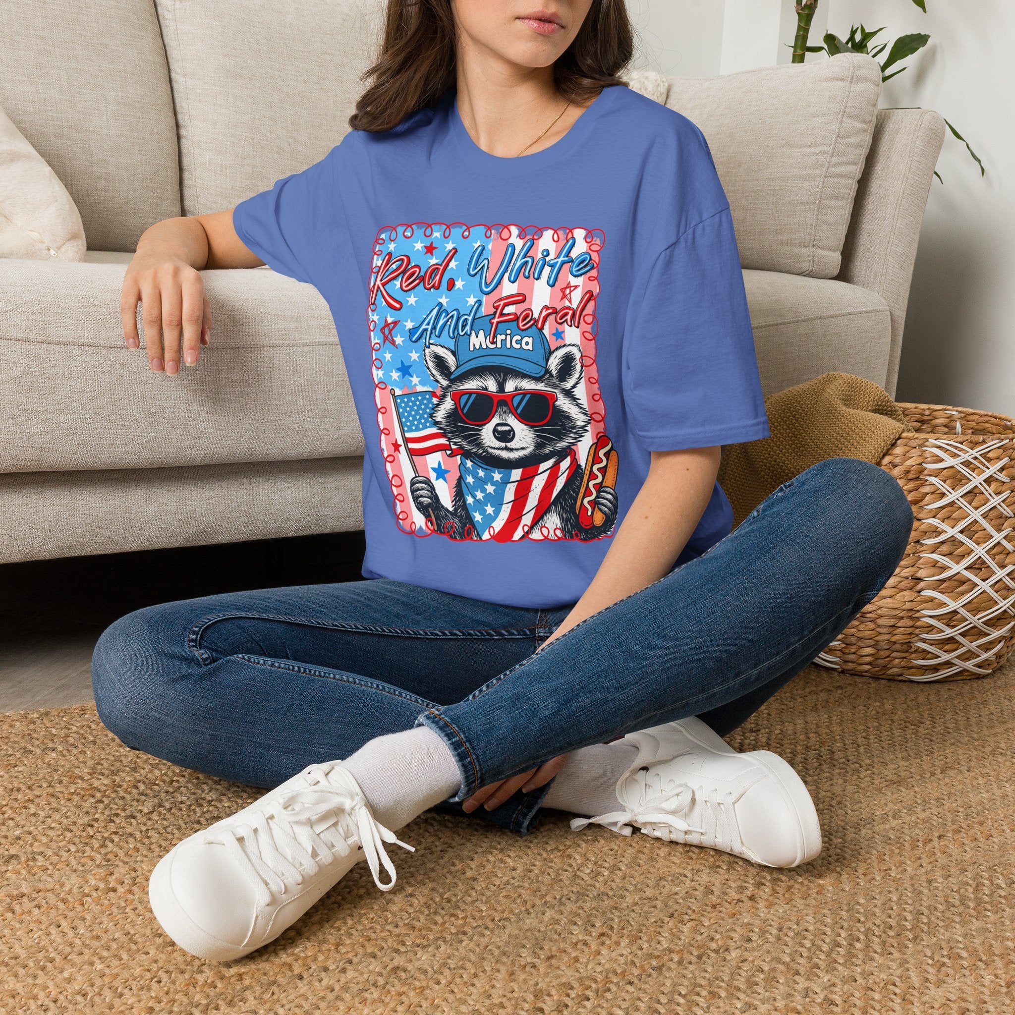 Red, White and Feral Adult T-Shirt