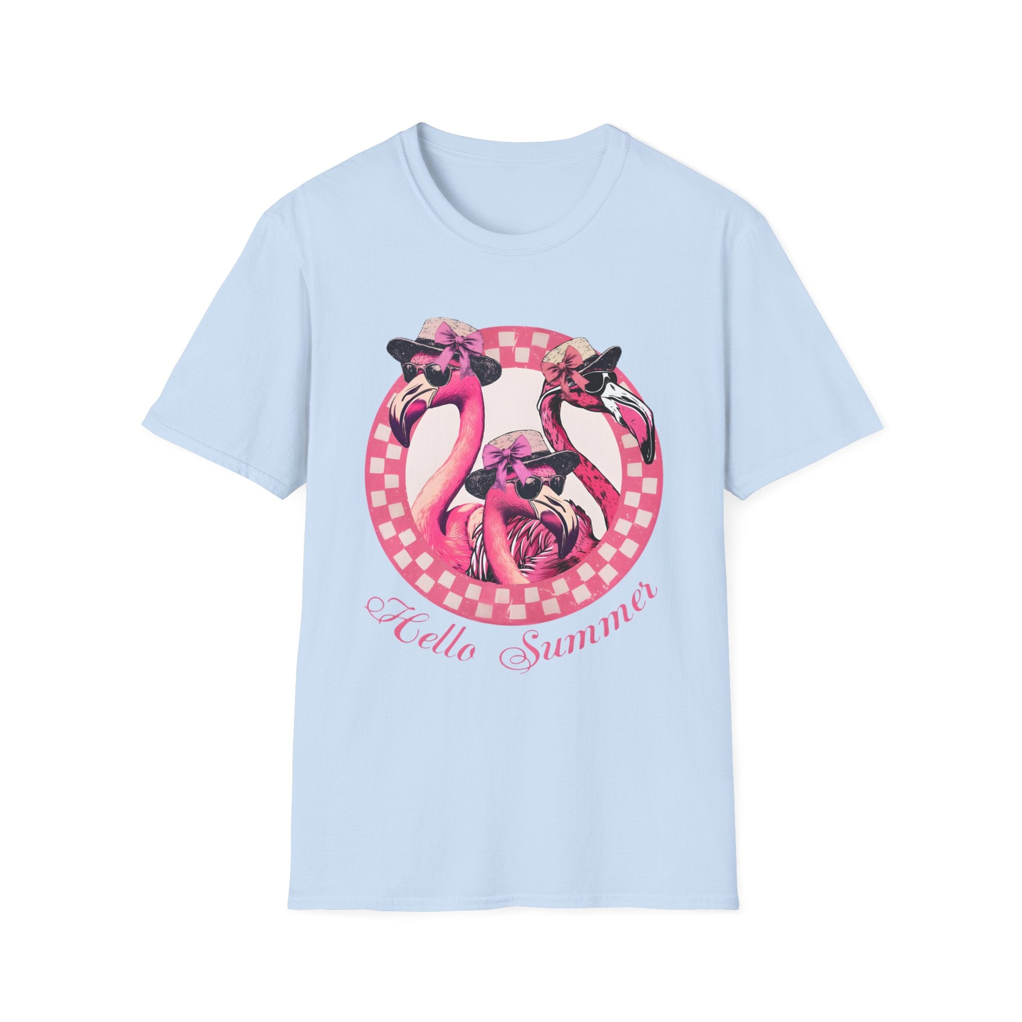 Vintage Pink Flamingo Hello Summer Graphic Tee