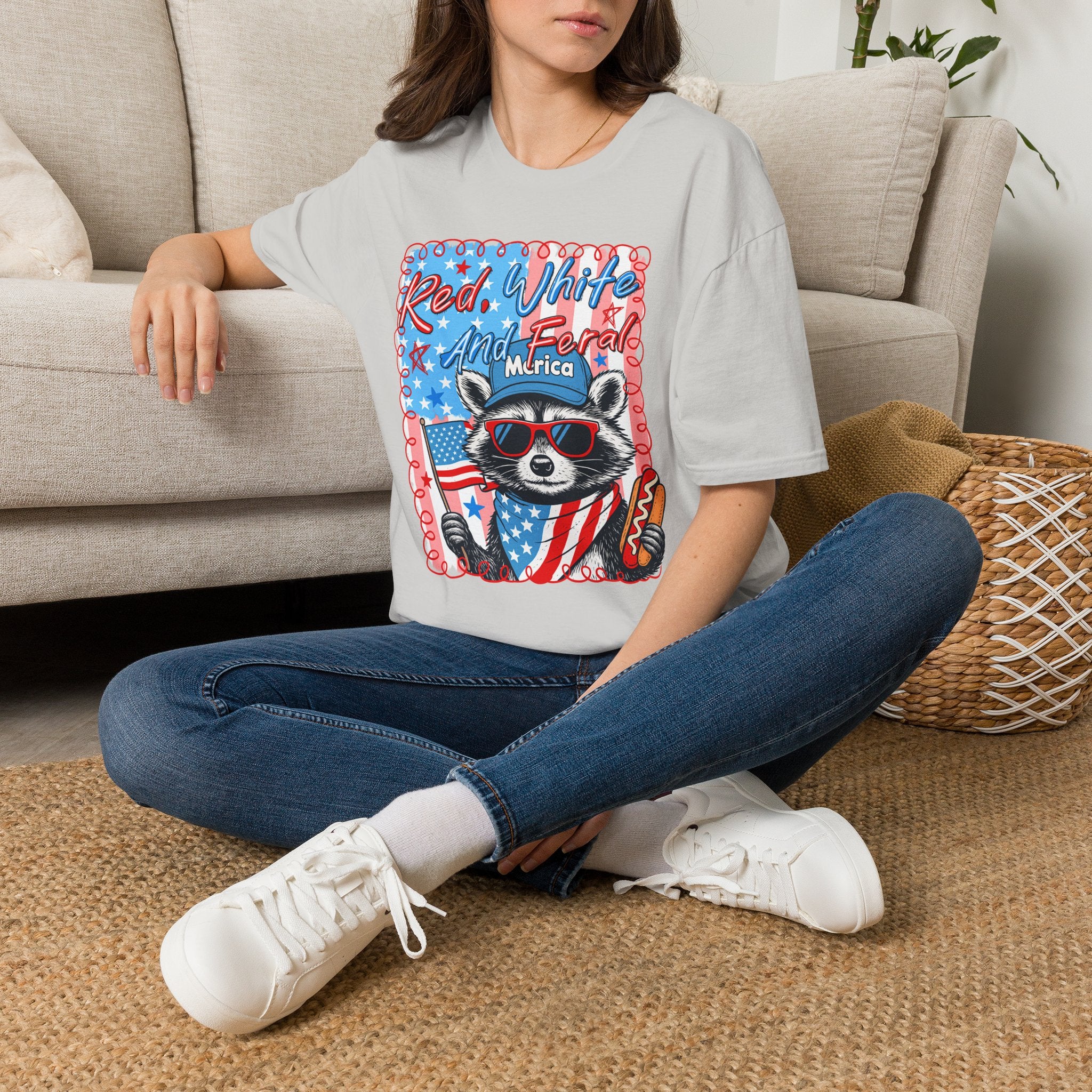 Red, White and Feral Adult T-Shirt