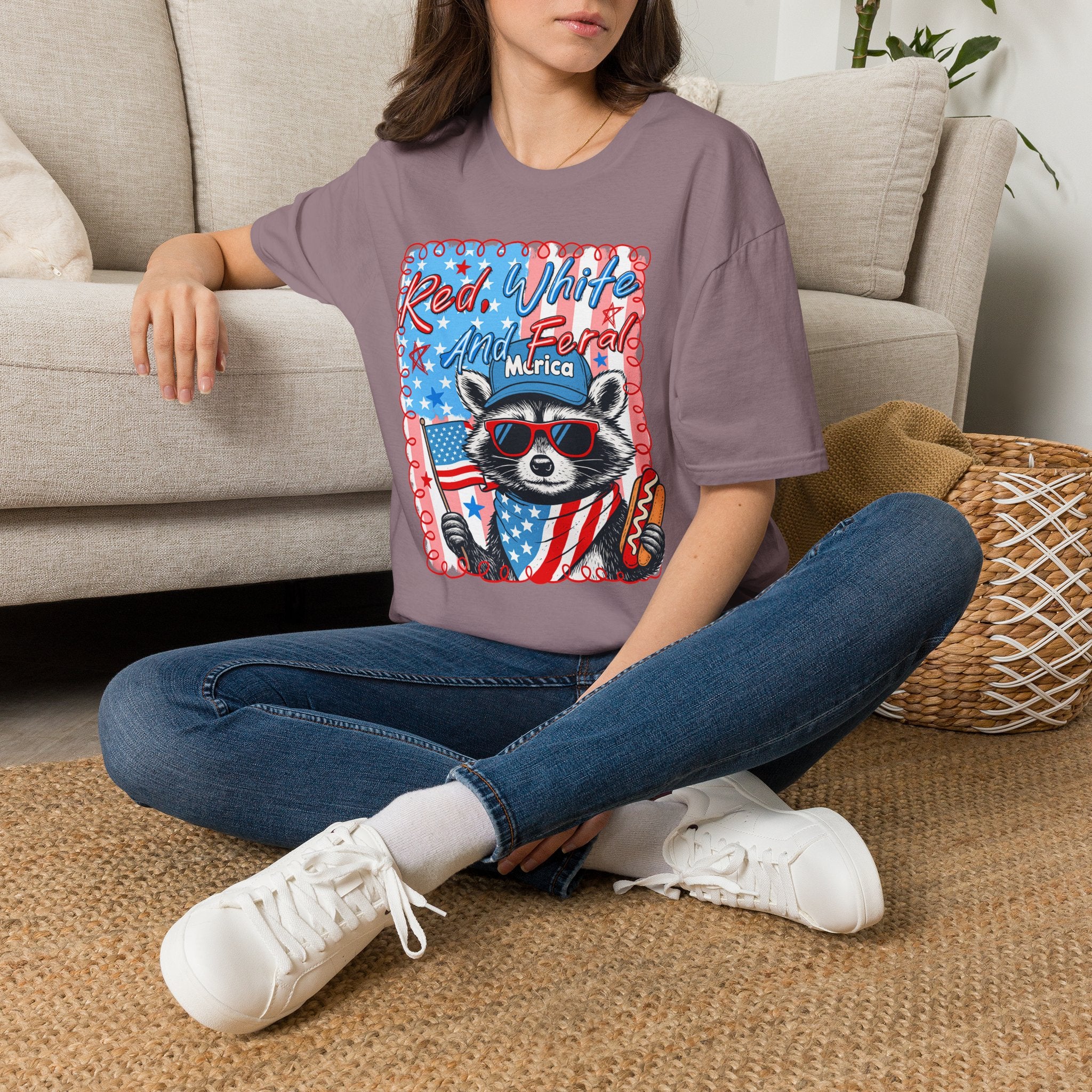 Red, White and Feral Adult T-Shirt