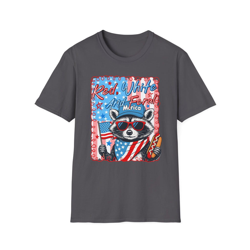 Red, White and Feral Adult T-Shirt