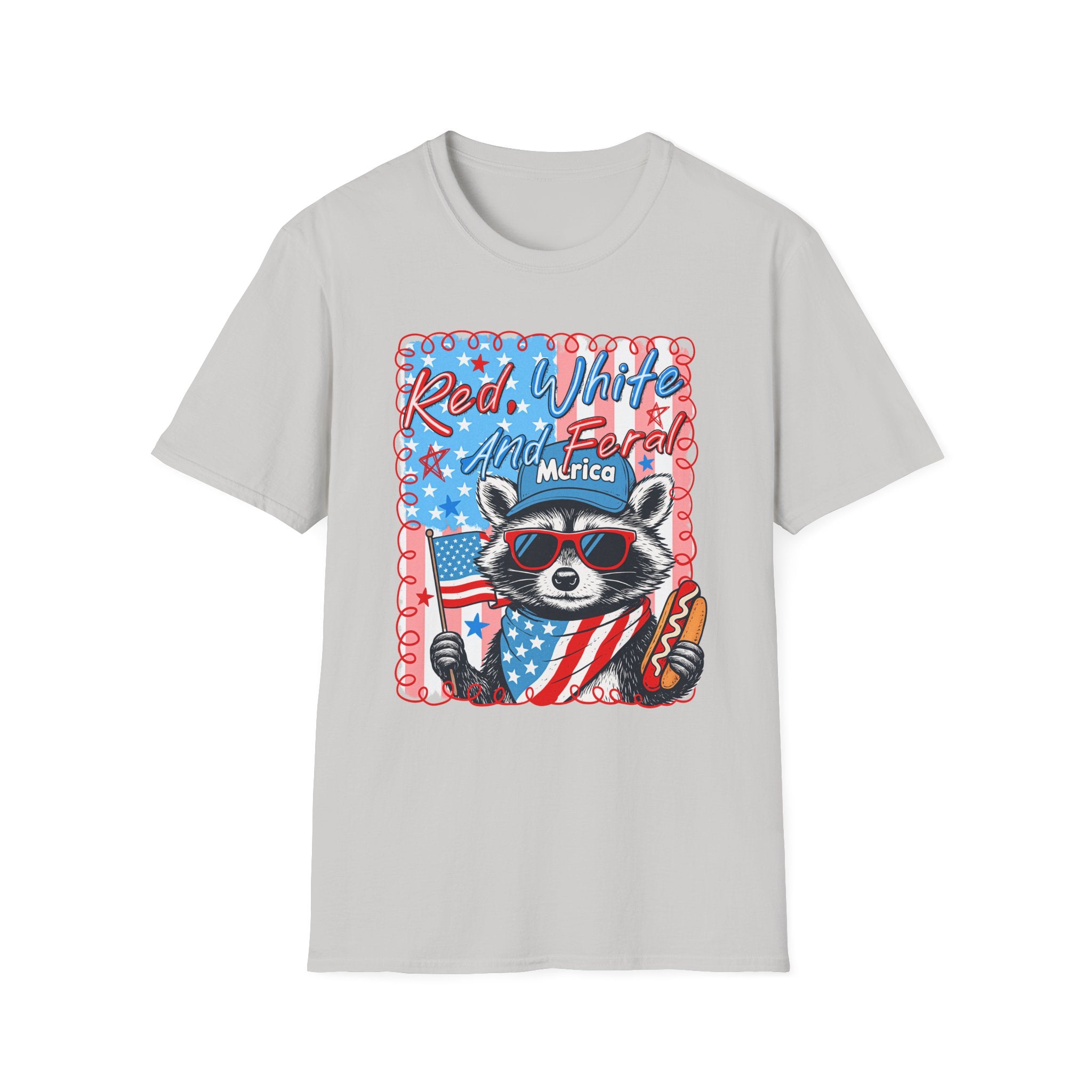 Red, White and Feral Adult T-Shirt