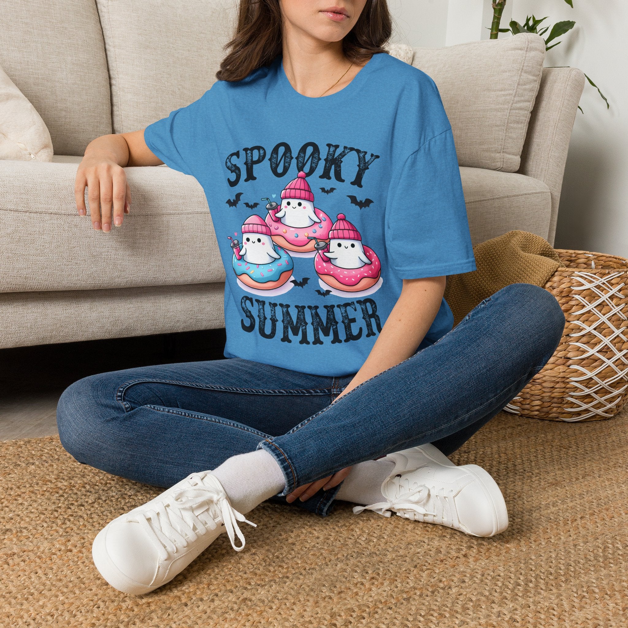 Spooky Summer Ghost Donut T-Shirt — Cute Halloween Beach Vibes
