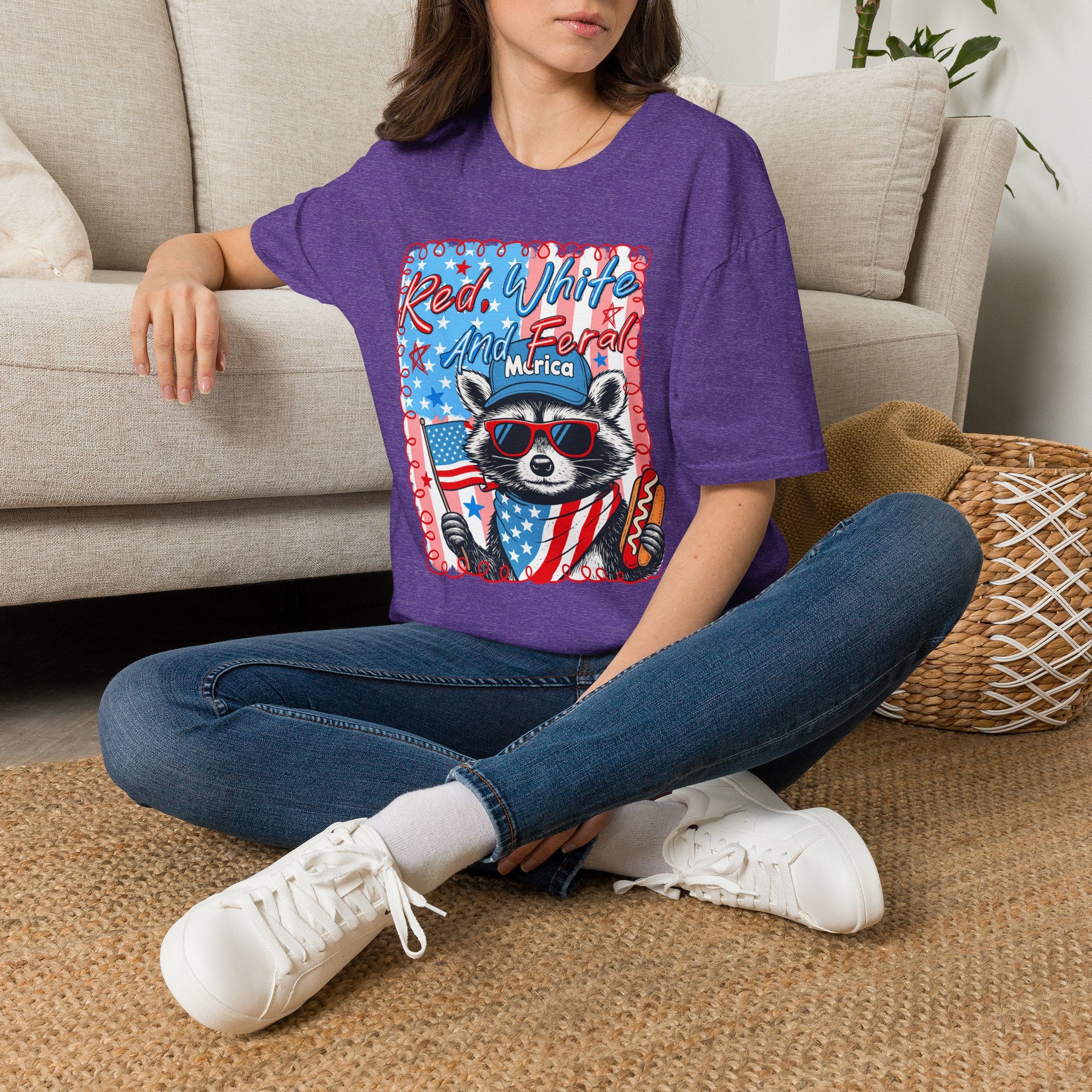 Red, White and Feral Adult T-Shirt
