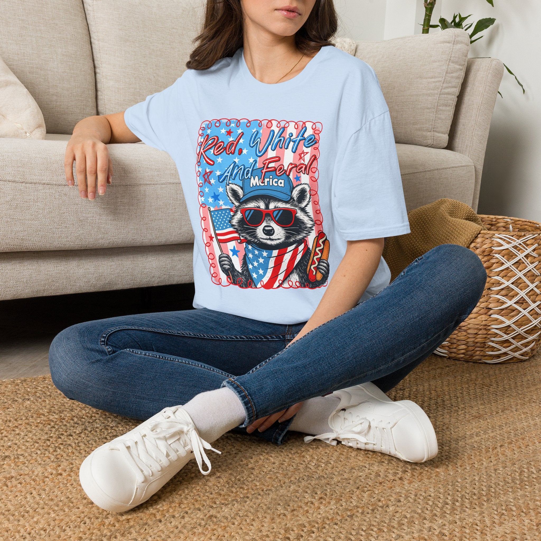 Red, White and Feral Adult T-Shirt