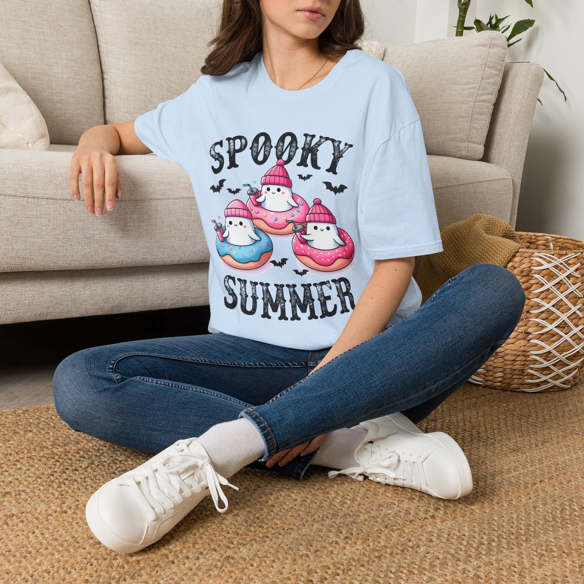 Spooky Summer Ghost Donut T-Shirt — Cute Halloween Beach Vibes