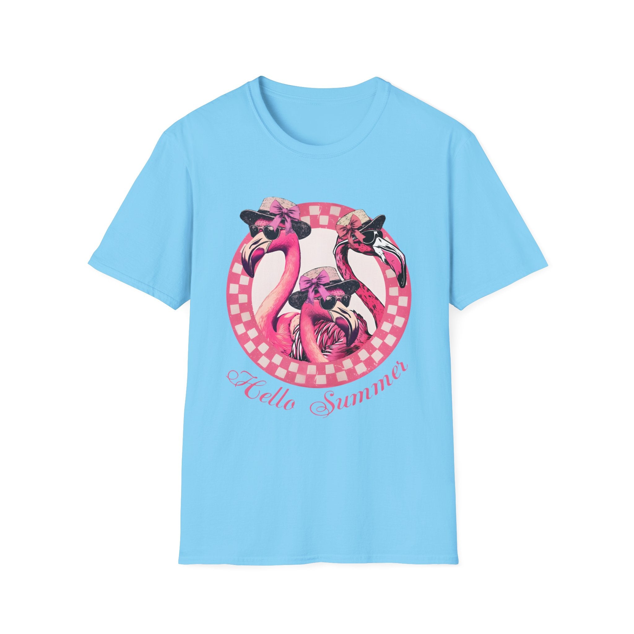 Vintage Pink Flamingo Hello Summer Graphic Tee