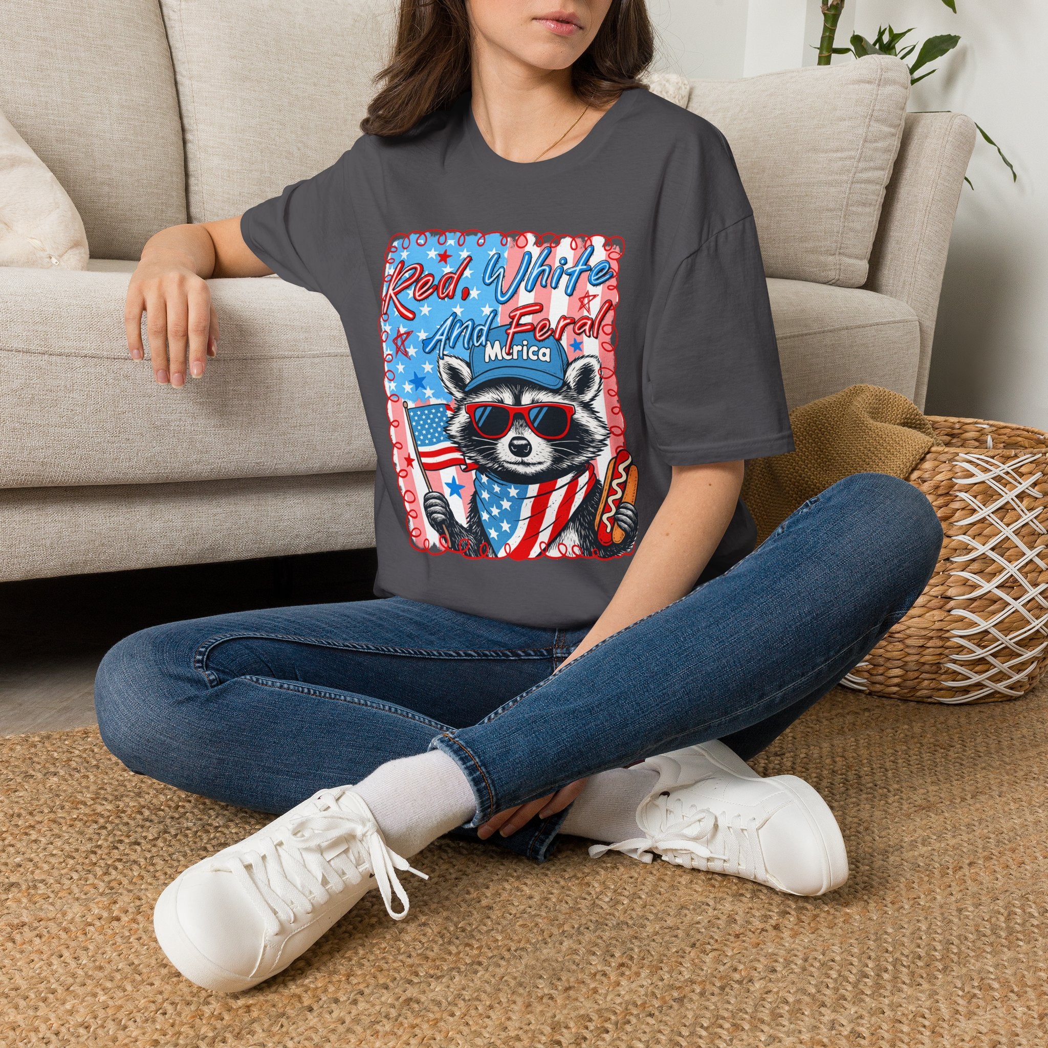 Red, White and Feral Adult T-Shirt
