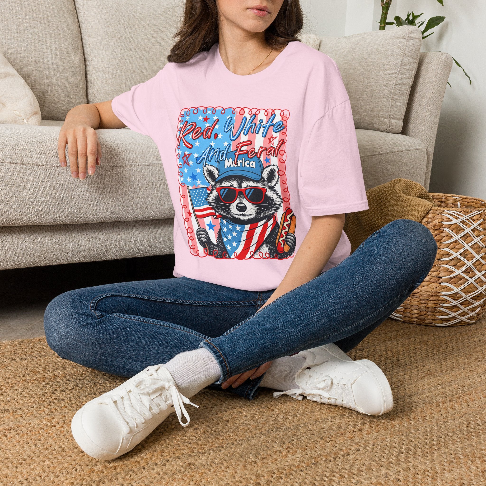 Red, White and Feral Adult T-Shirt