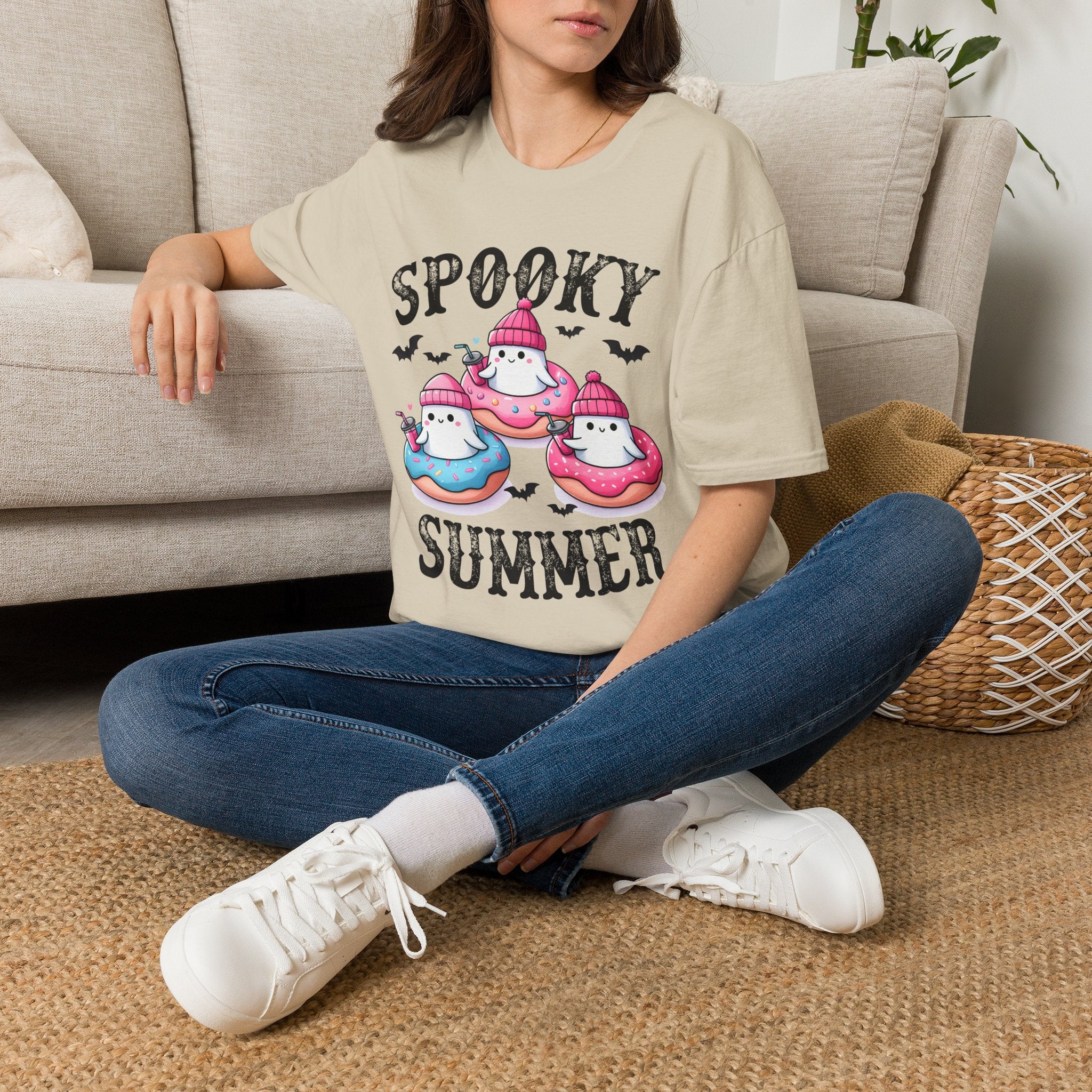 Spooky Summer Ghost Donut T-Shirt — Cute Halloween Beach Vibes