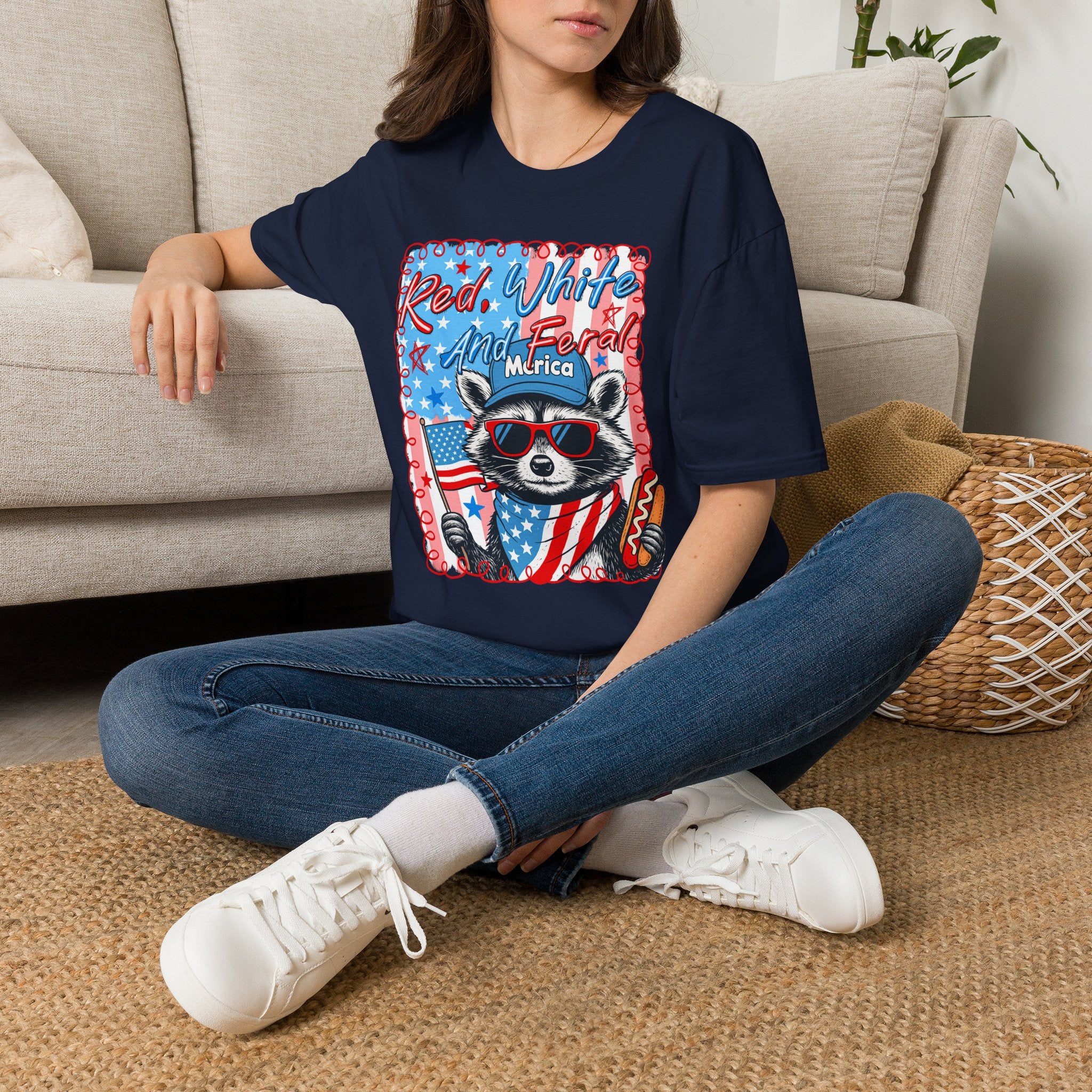 Red, White and Feral Adult T-Shirt