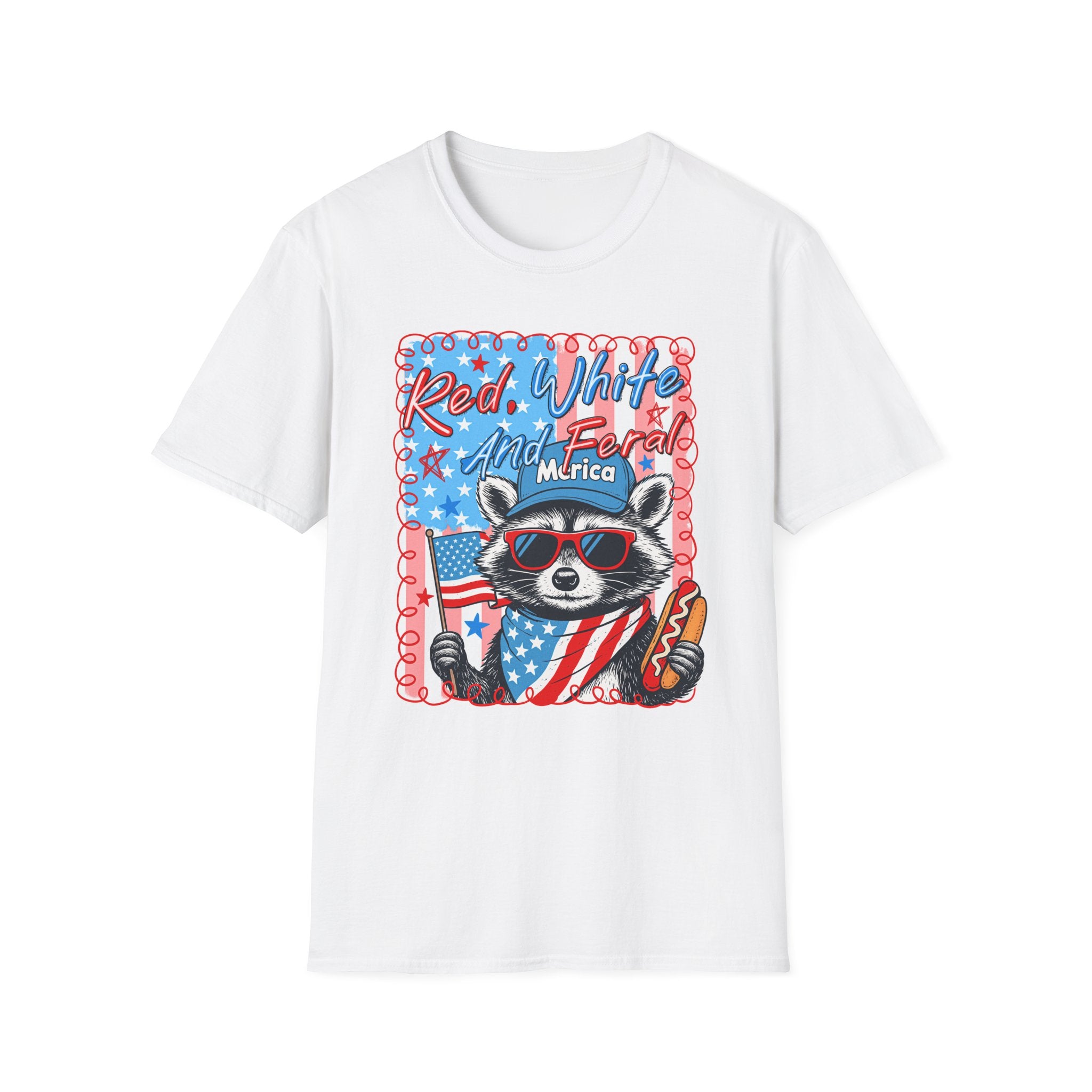 Red, White and Feral Adult T-Shirt