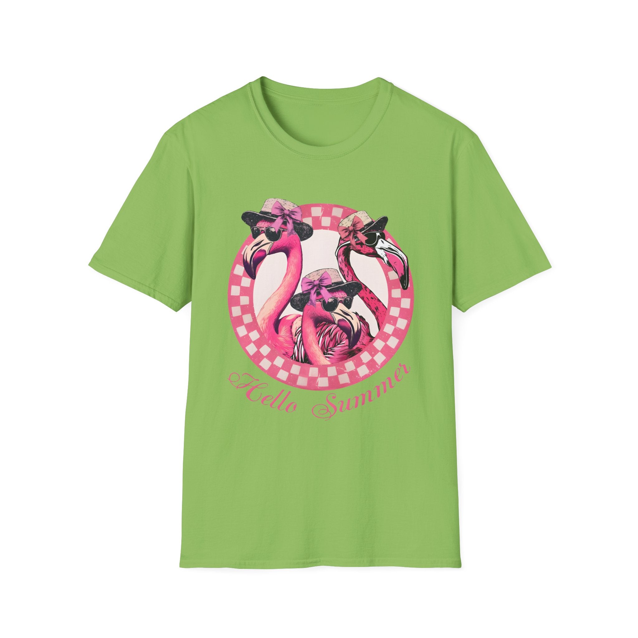 Vintage Pink Flamingo Hello Summer Graphic Tee