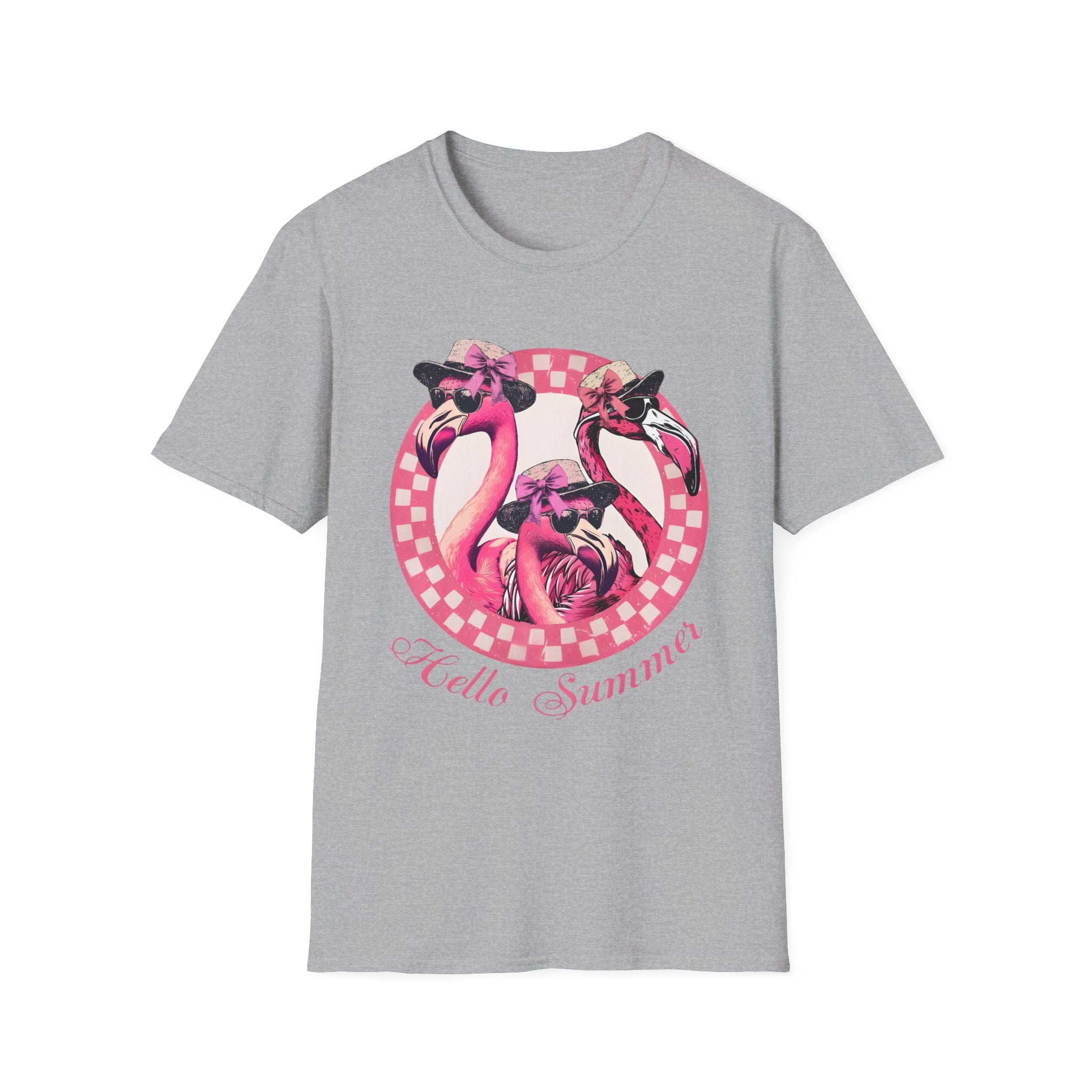 Vintage Pink Flamingo Hello Summer Graphic Tee