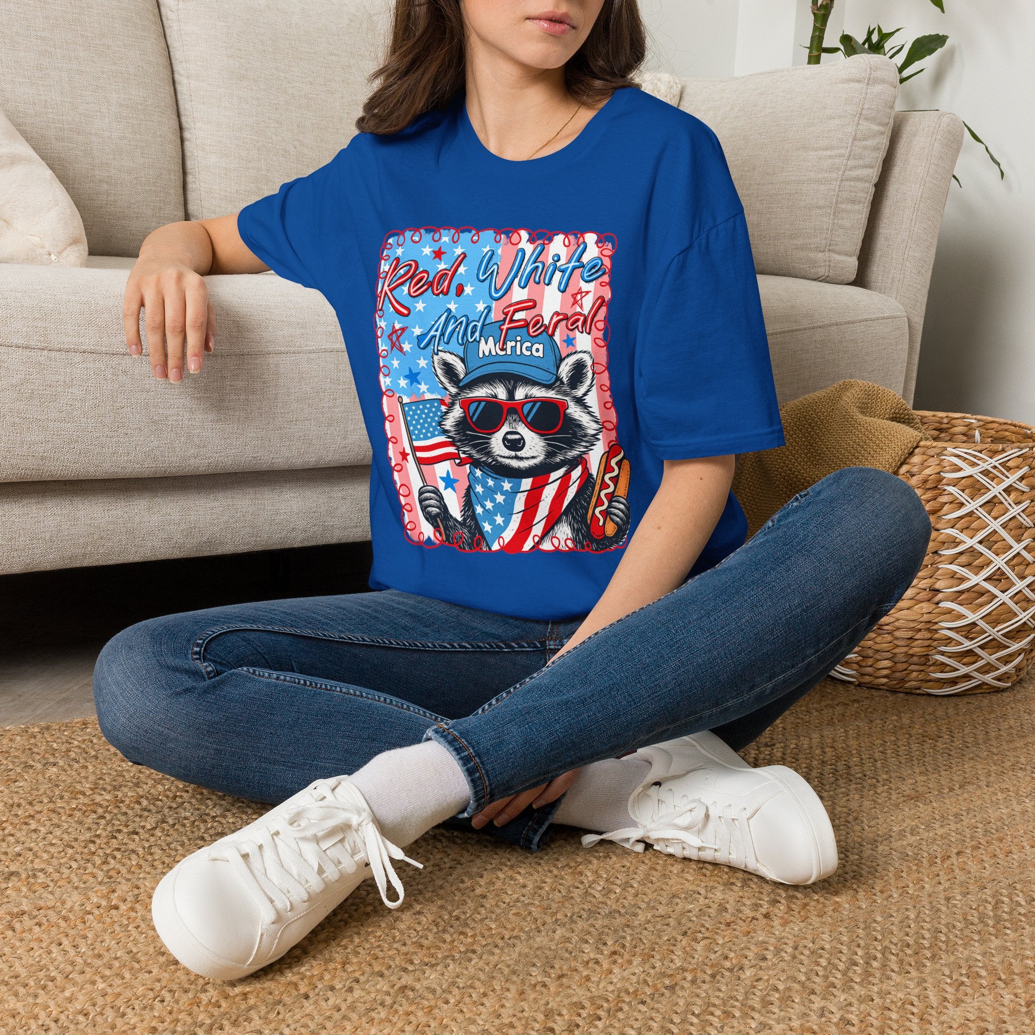 Red, White and Feral Adult T-Shirt