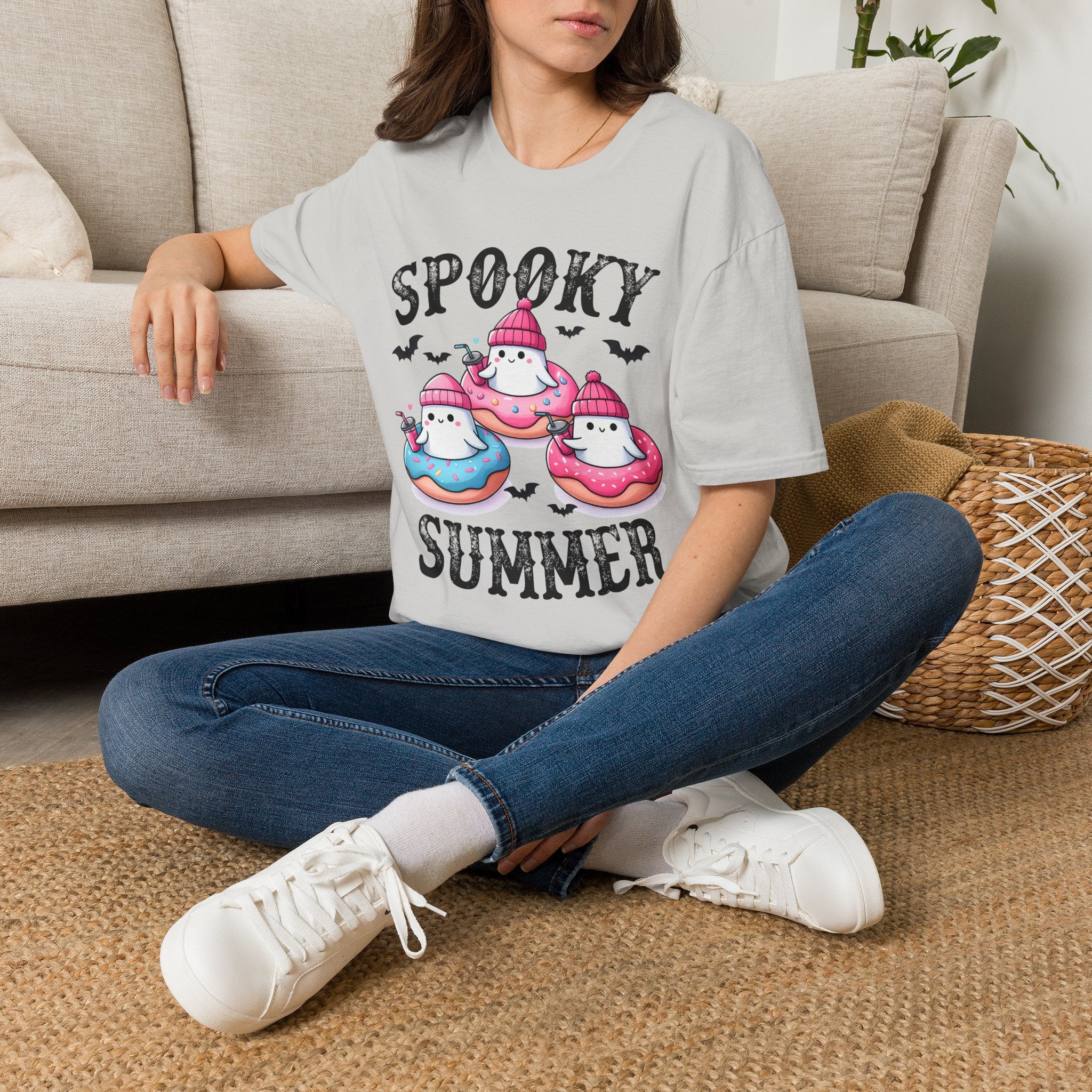 Spooky Summer Ghost Donut T-Shirt — Cute Halloween Beach Vibes