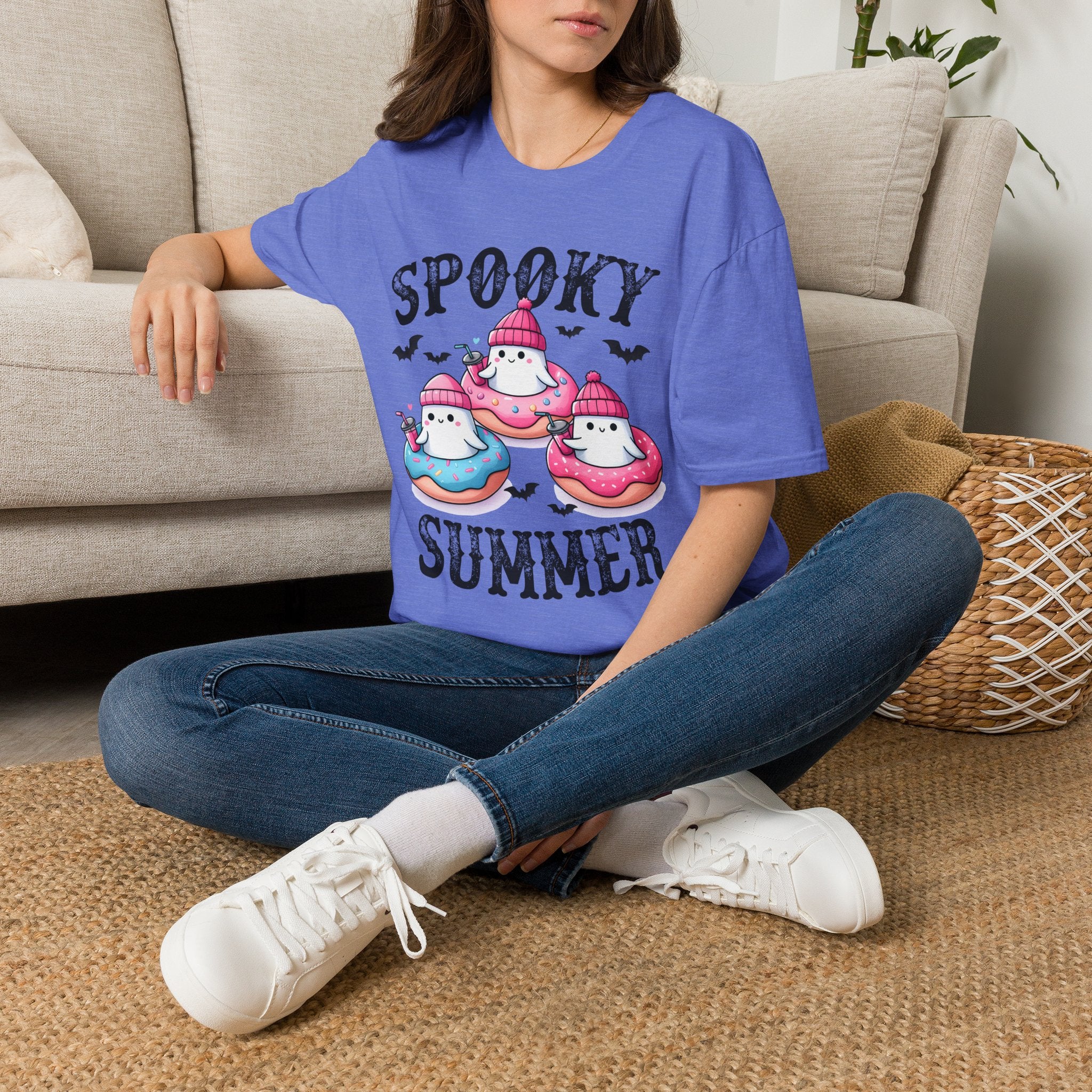 Spooky Summer Ghost Donut T-Shirt — Cute Halloween Beach Vibes