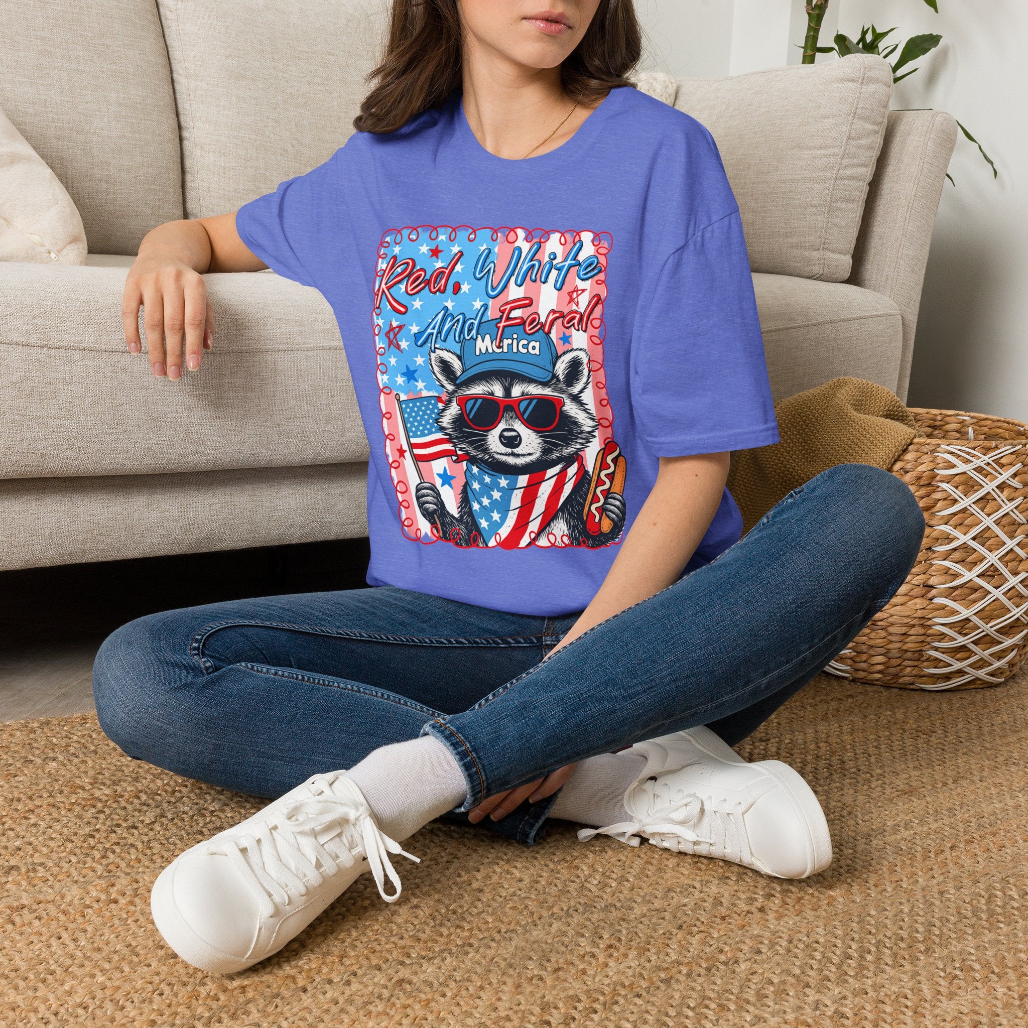 Red, White and Feral Adult T-Shirt