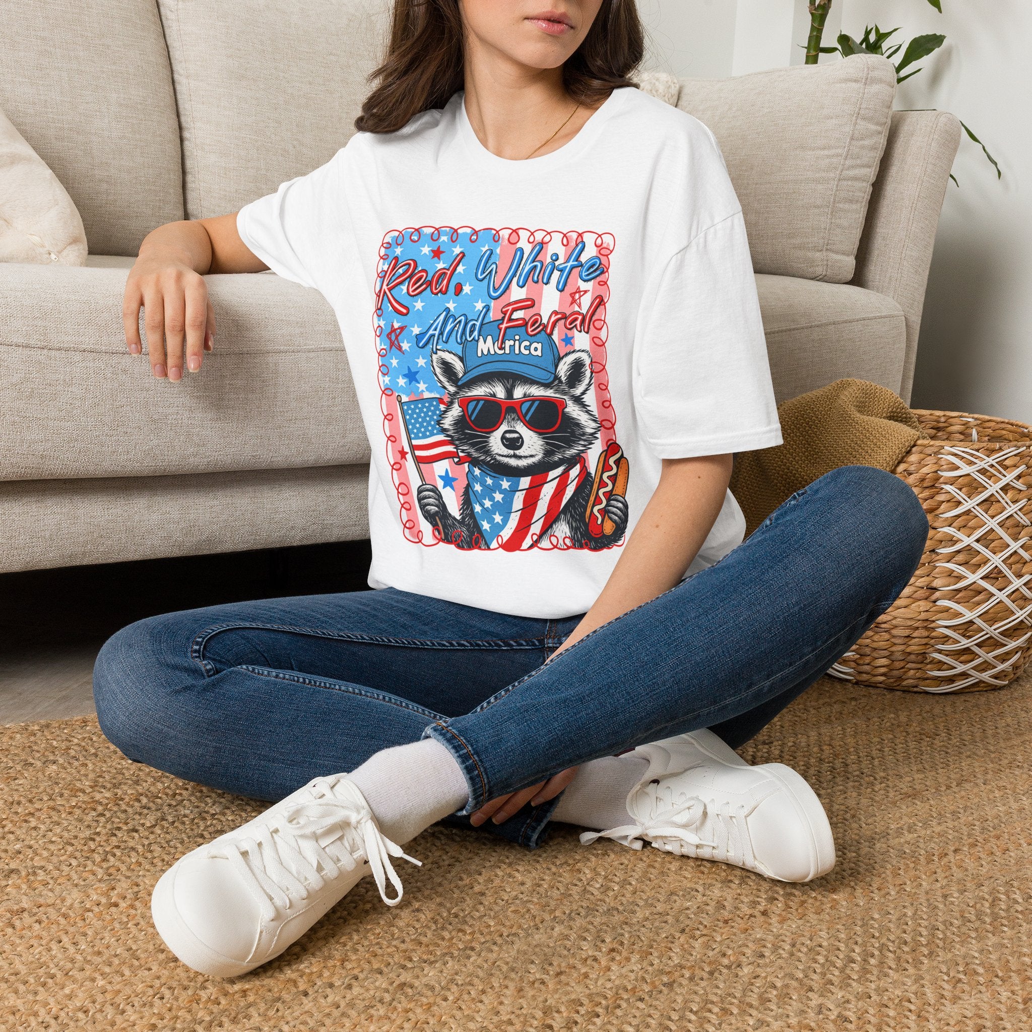 Red, White and Feral Adult T-Shirt