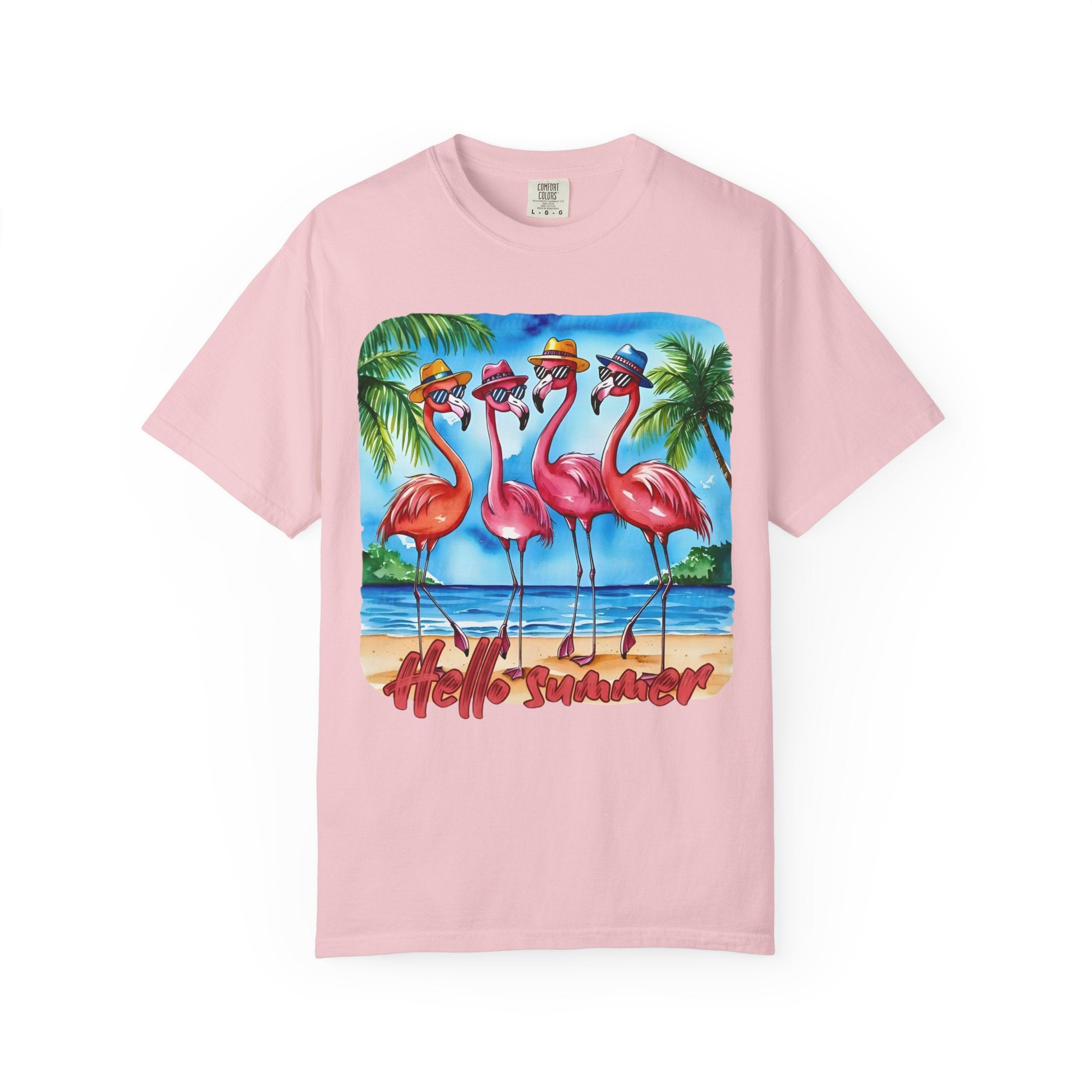 Retro Flamingo Beach Hello Summer Graphic Tee