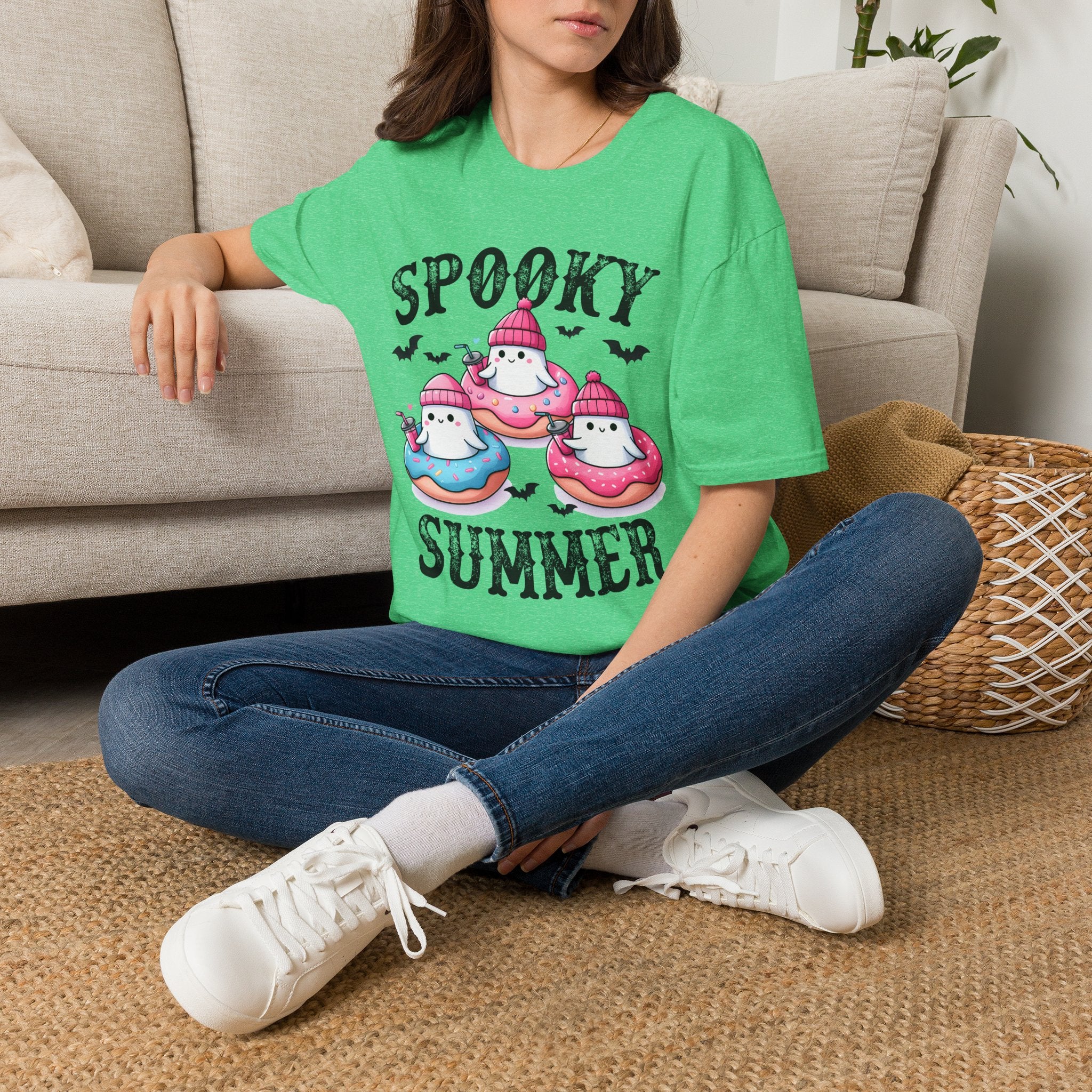 Spooky Summer Ghost Donut T-Shirt — Cute Halloween Beach Vibes