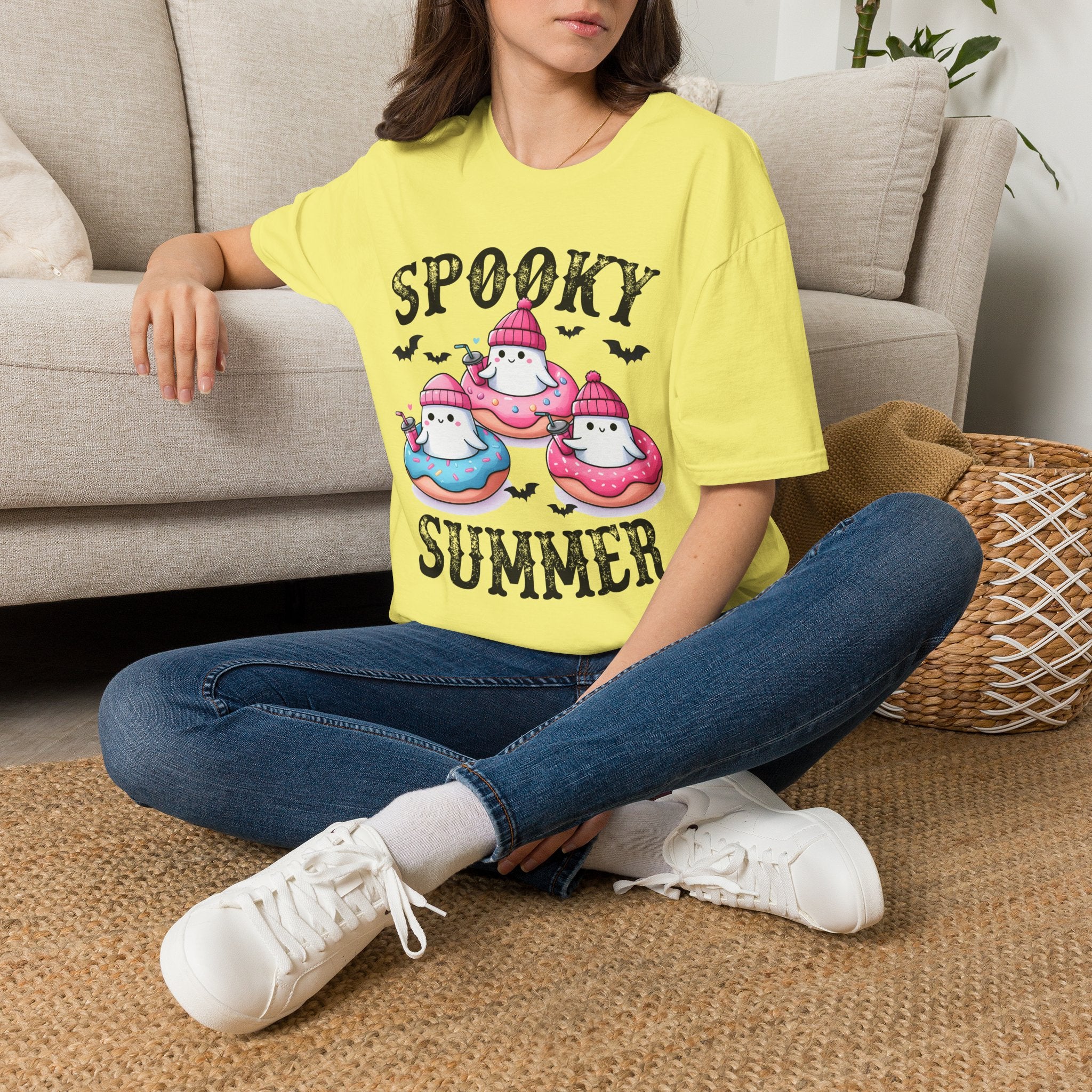 Spooky Summer Ghost Donut T-Shirt — Cute Halloween Beach Vibes