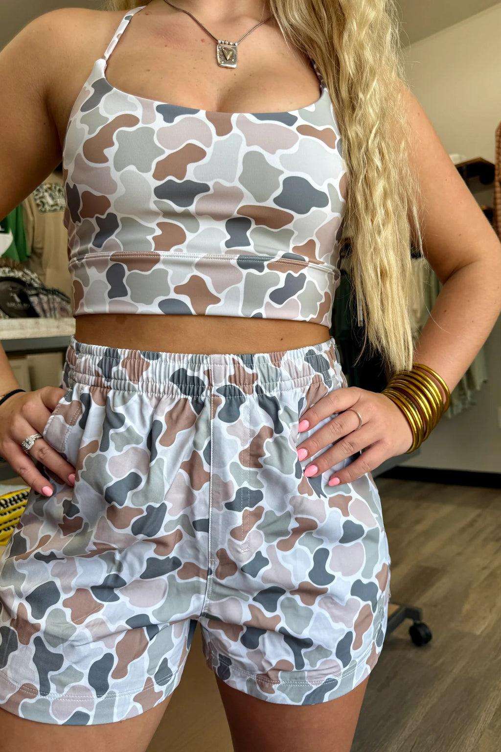 Multicolour Camouflage Printed Cropped Tank Athleisure 2pcs Set