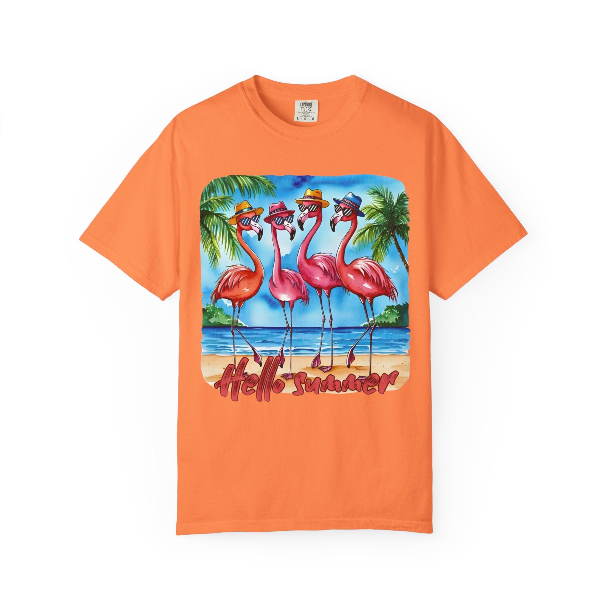 Retro Flamingo Beach Hello Summer Graphic Tee