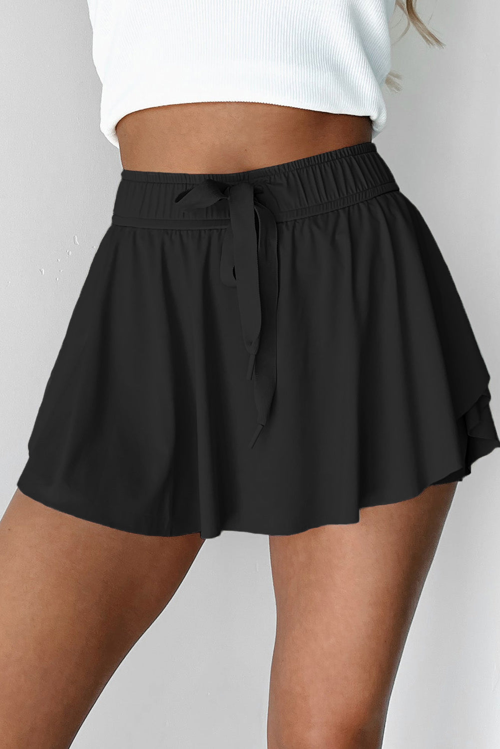 Sky Blue Drawstring Elastic Waistband Lined Tennis Skorts