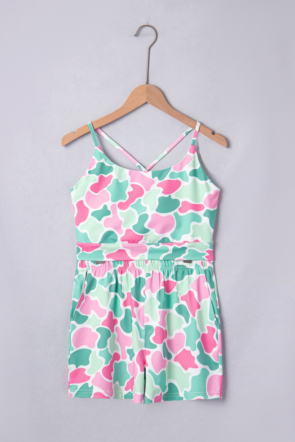 Multicolour Camouflage Printed Cropped Tank Athleisure 2pcs Set