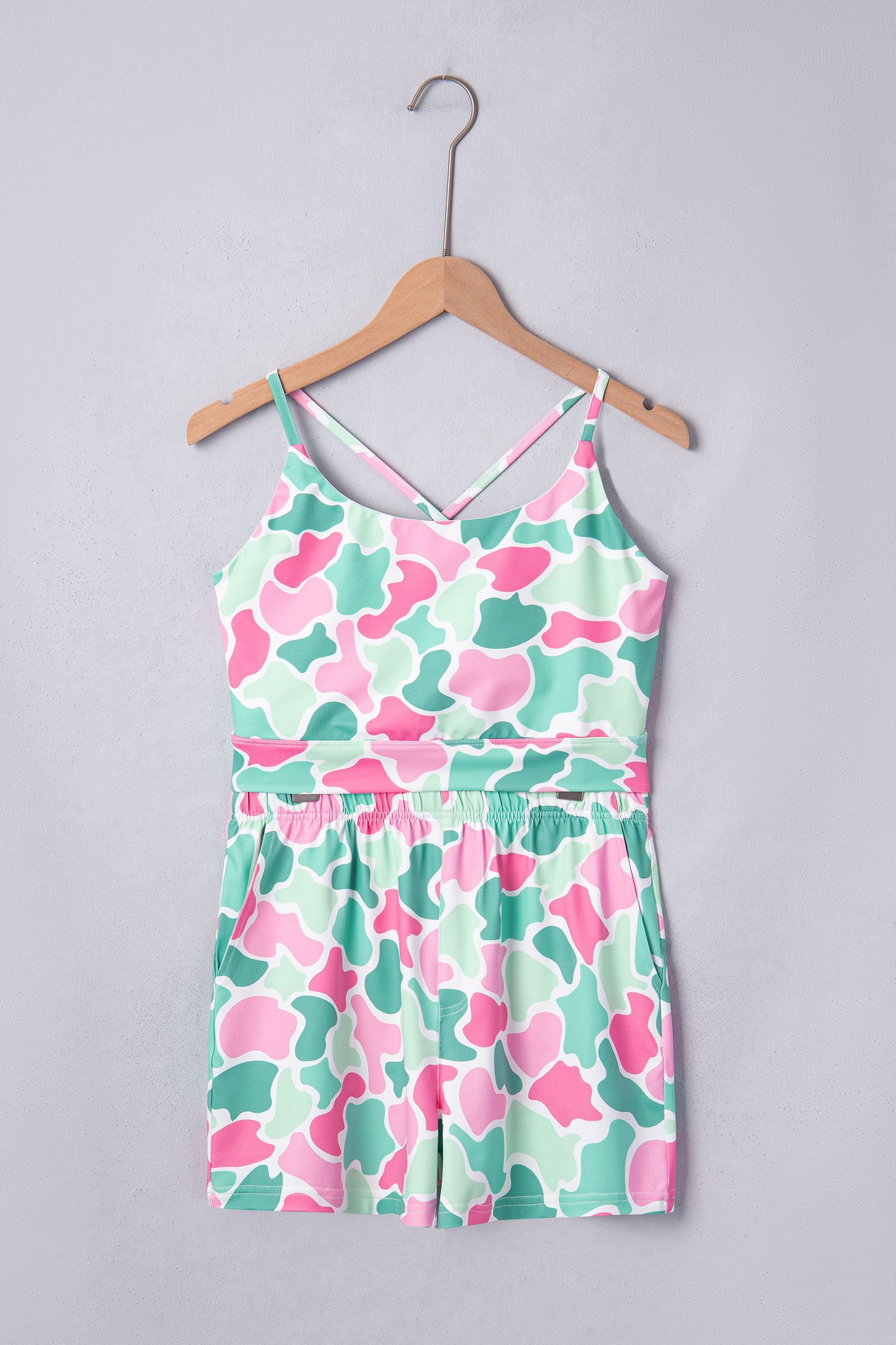 Multicolour Camouflage Printed Cropped Tank Athleisure 2pcs Set